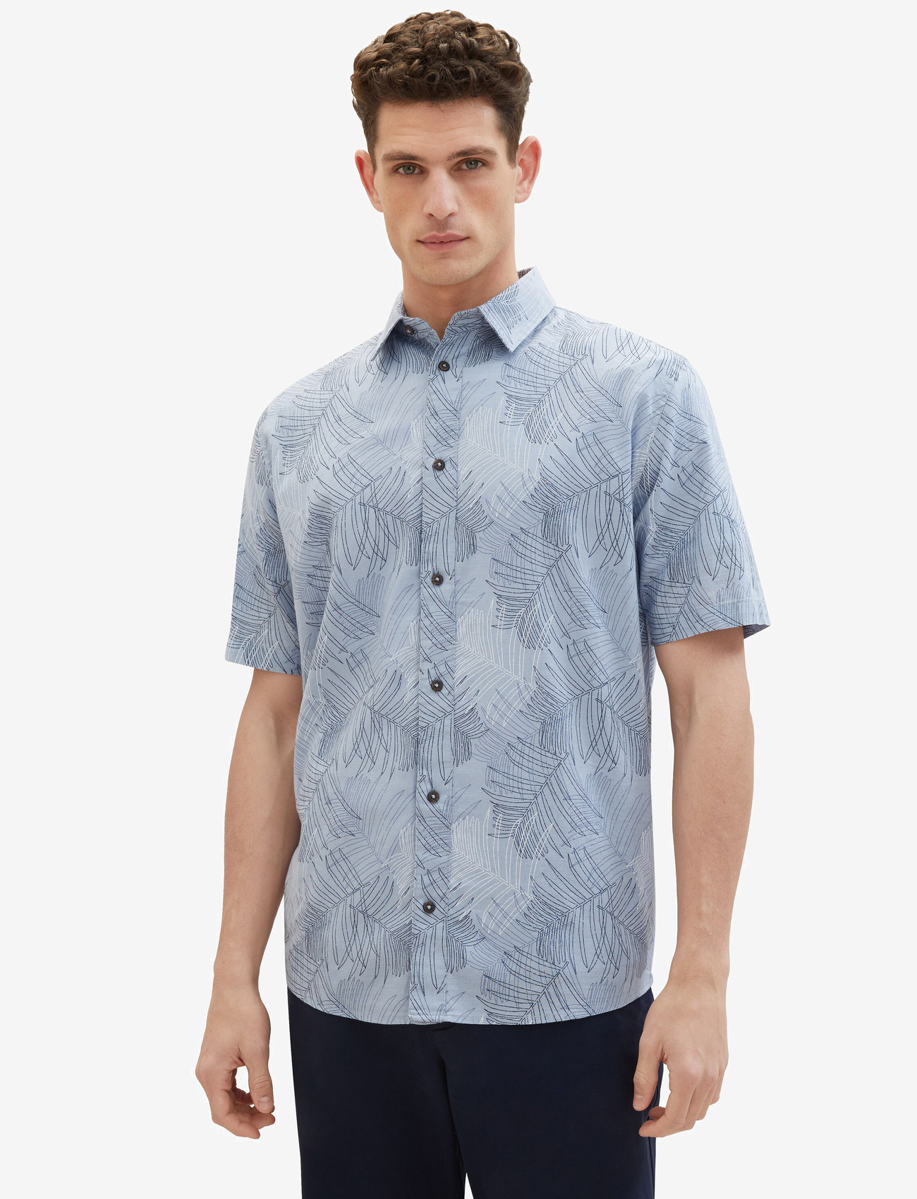 Tom Tailor - comfort printed shirt - blue multicolor leaf design - 5