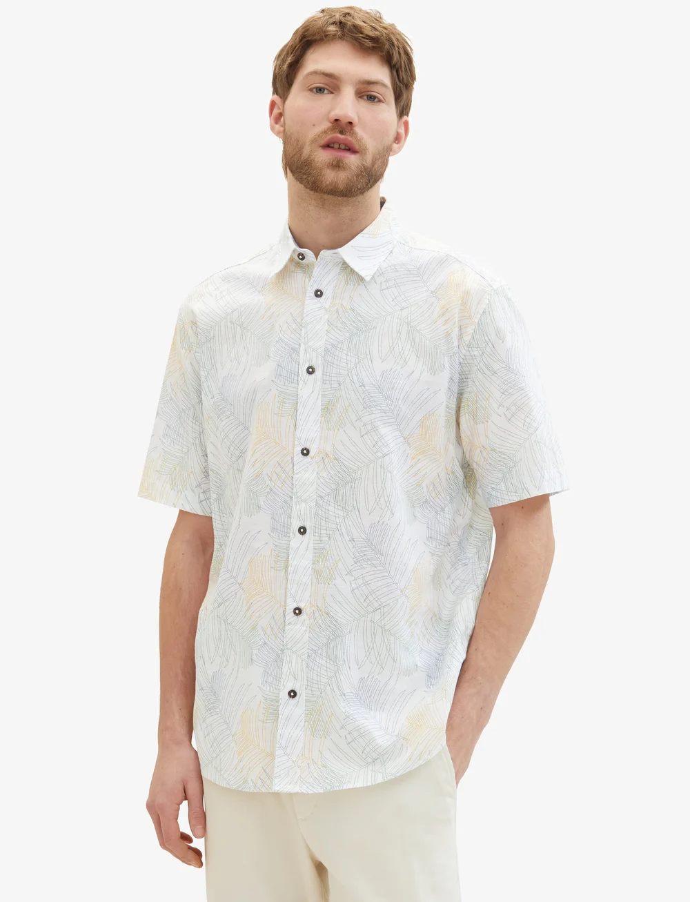Tom Tailor - comfort printed shirt - kortärmade skjortor - white multicolor leaf design - 0