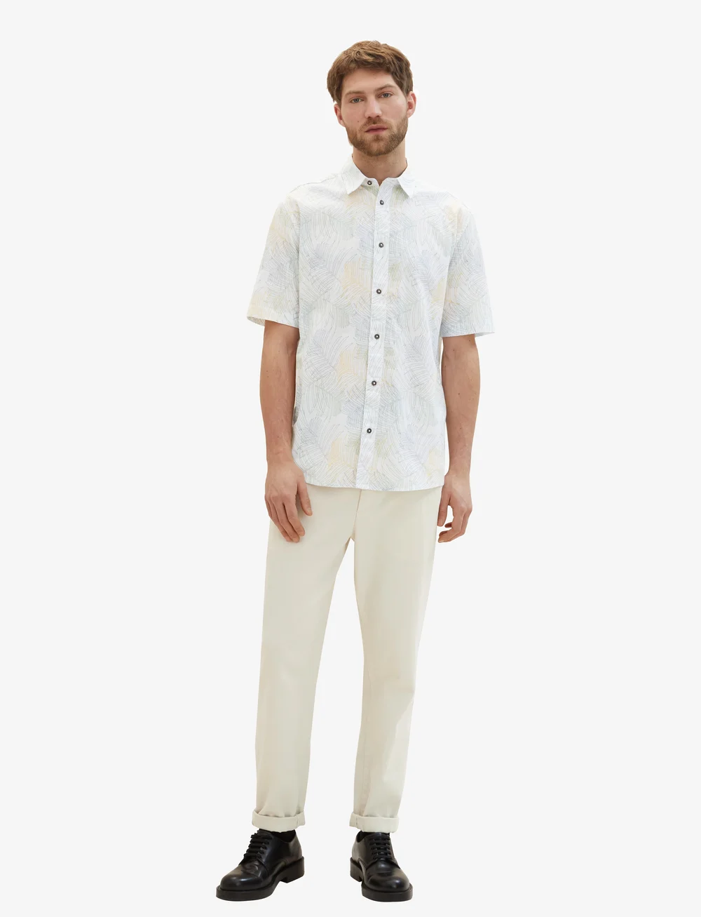 Tom Tailor - comfort printed shirt - kortärmade skjortor - white multicolor leaf design - 4