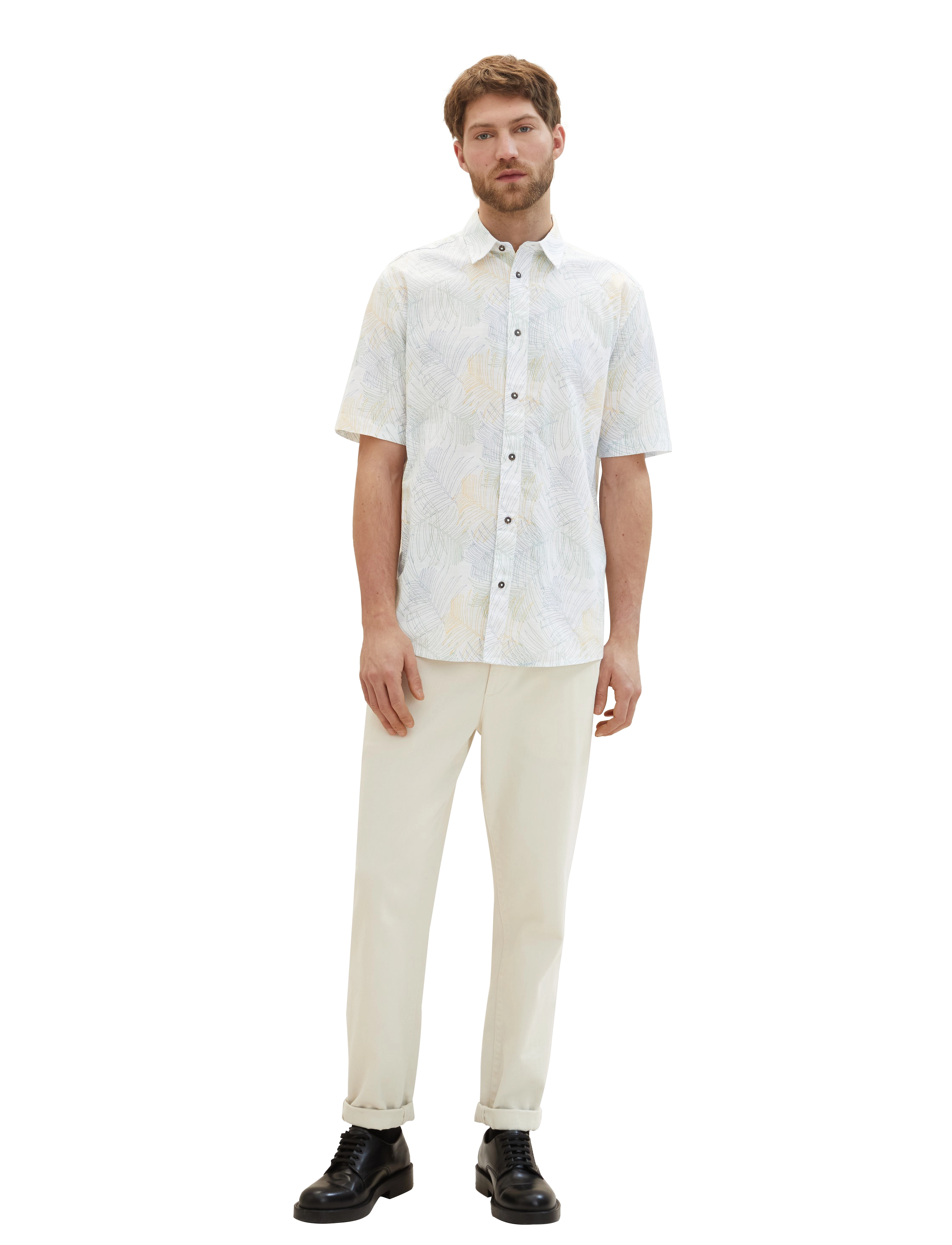 Tom Tailor - comfort printed shirt - white multicolor leaf design - 4