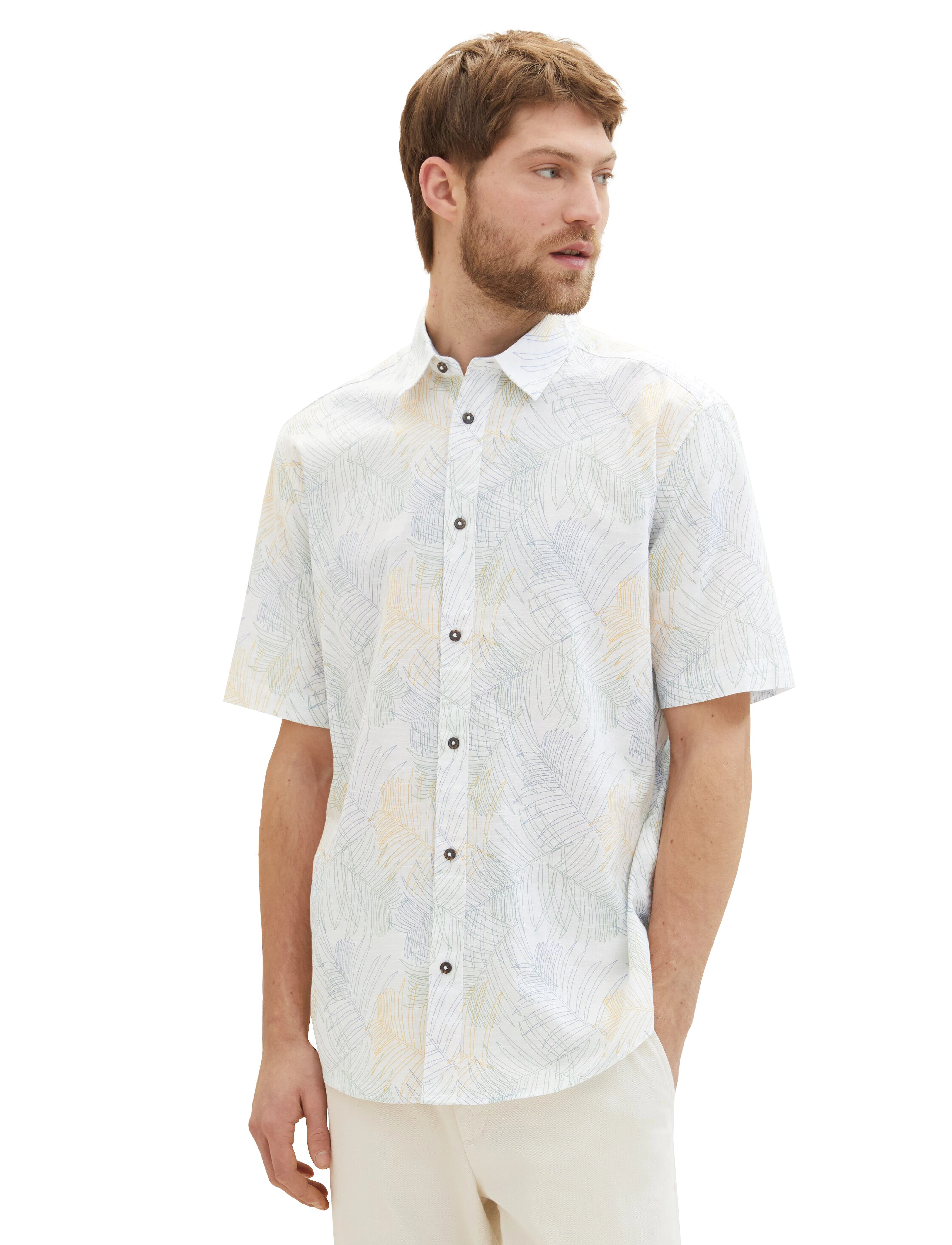Tom Tailor - comfort printed shirt - white multicolor leaf design - 5