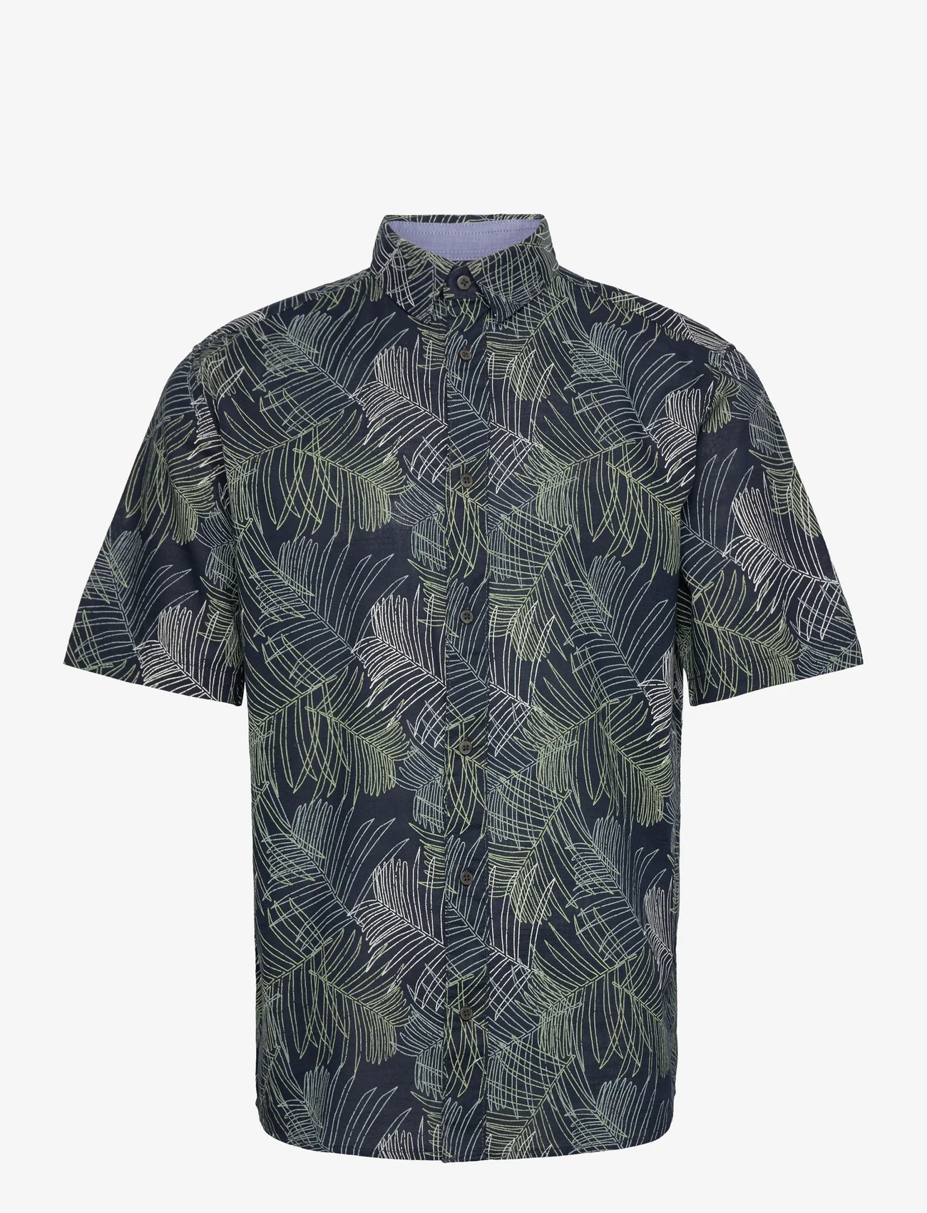 Tom Tailor - comfort printed shirt - kortärmade skjortor - navy multicolor leaf design - 0