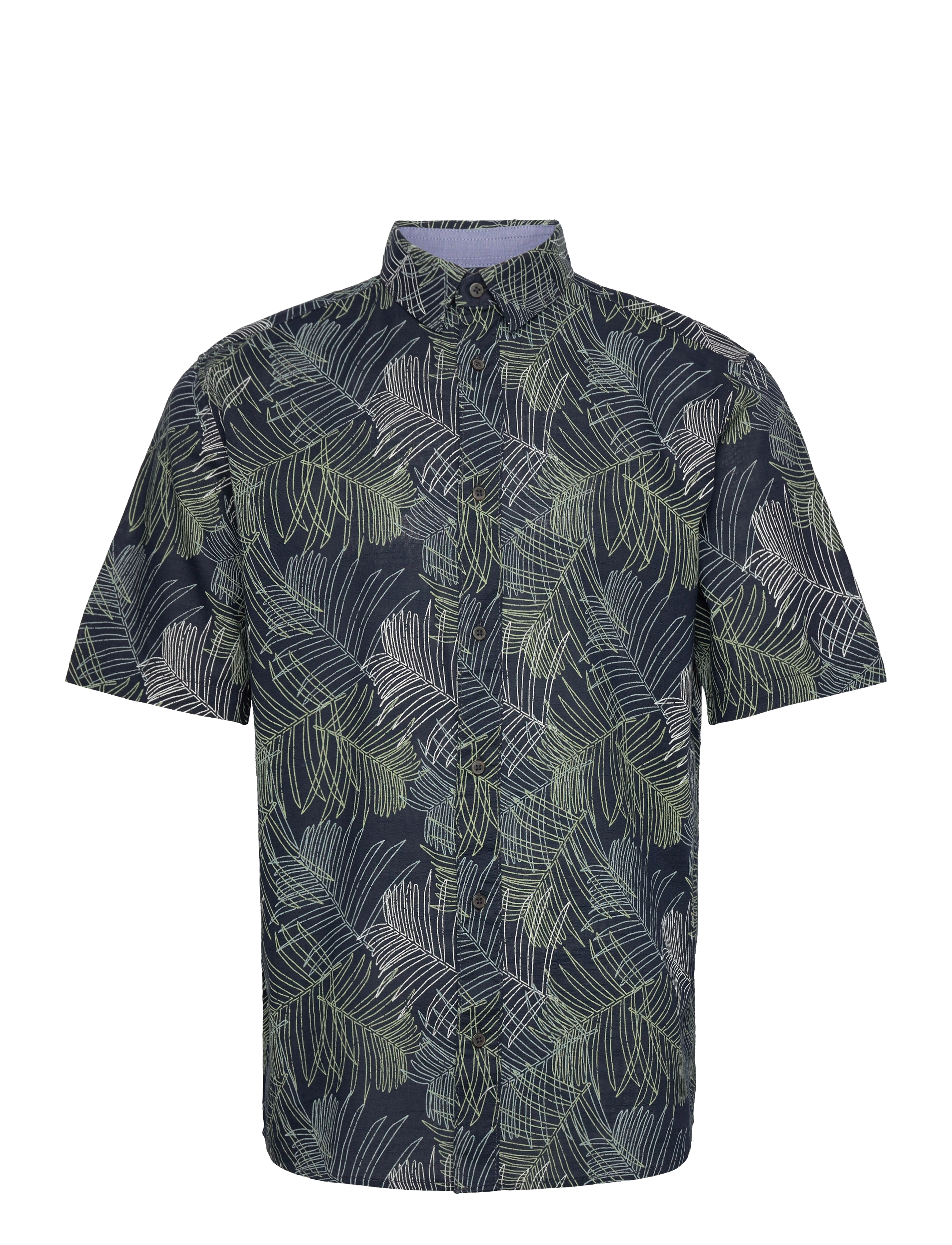 Tom Tailor - comfort printed shirt - navy multicolor leaf design - 1