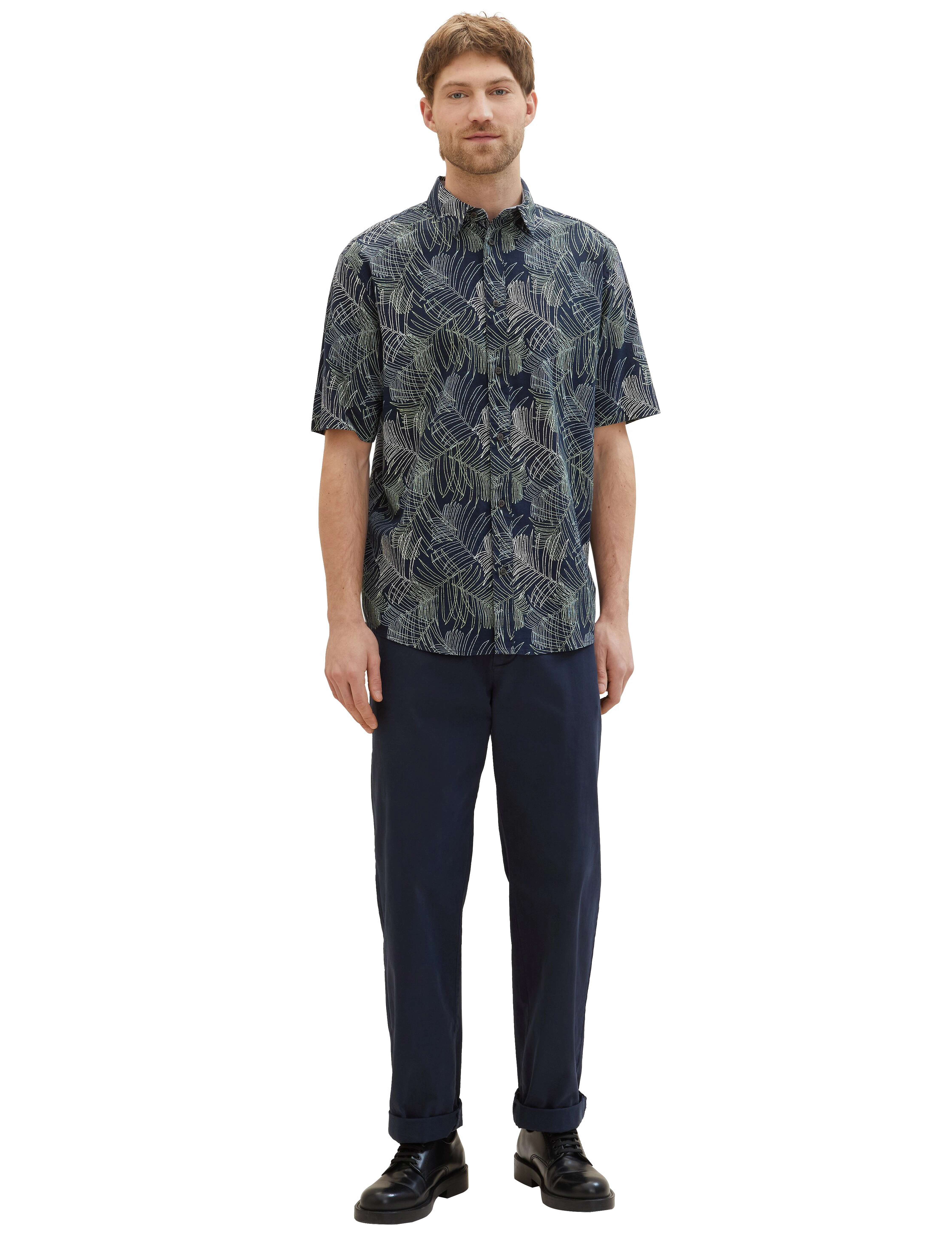 Tom Tailor - comfort printed shirt - navy multicolor leaf design - 3