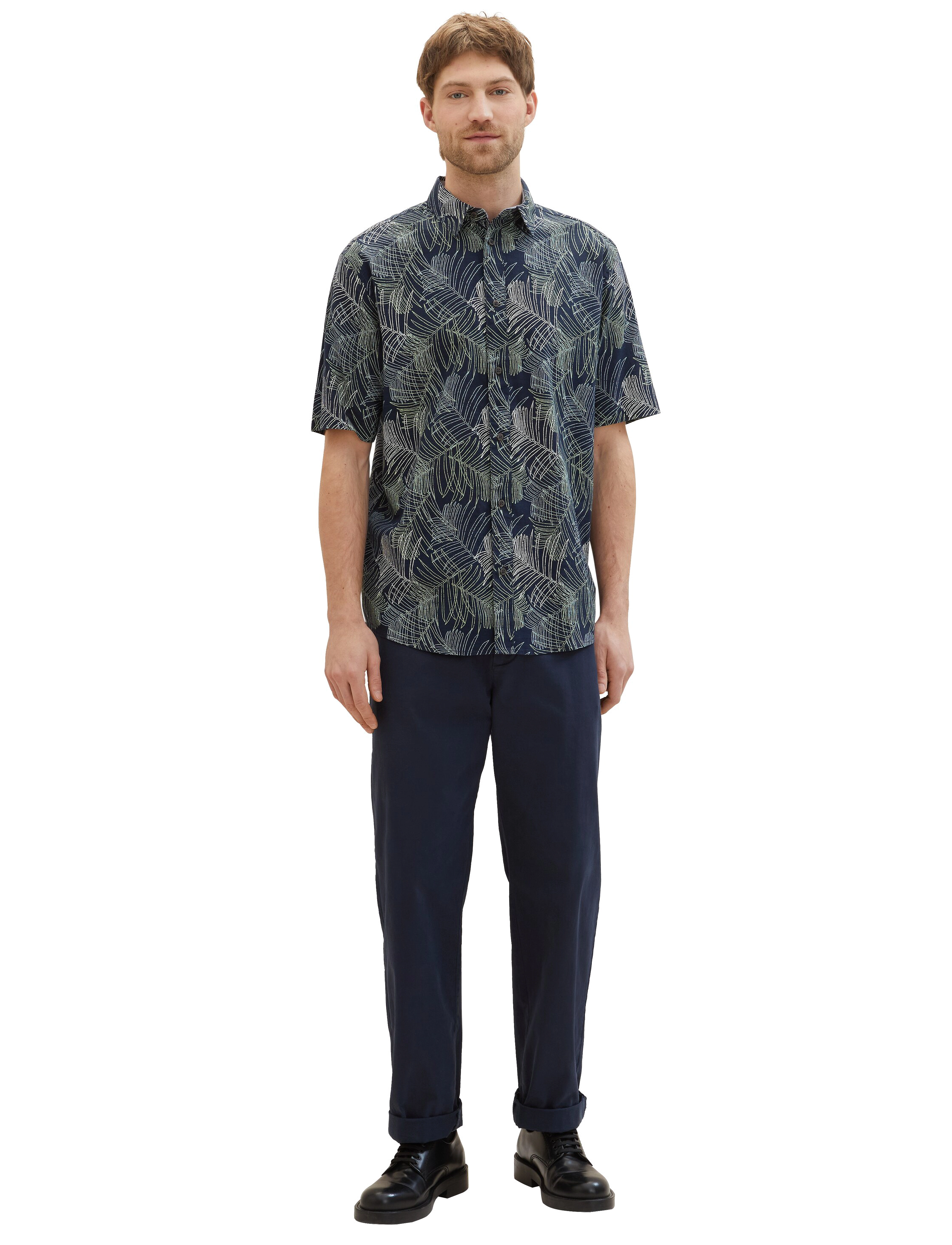 Tom Tailor - comfort printed shirt - navy multicolor leaf design - 4