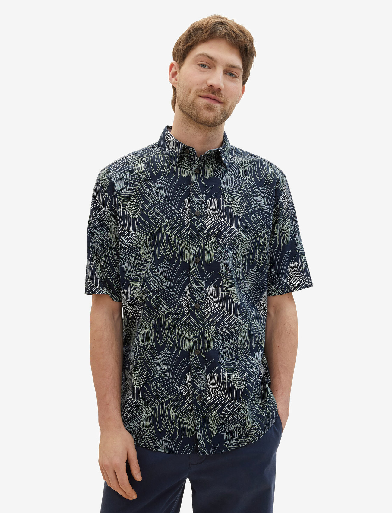 Tom Tailor - comfort printed shirt - navy multicolor leaf design - 5