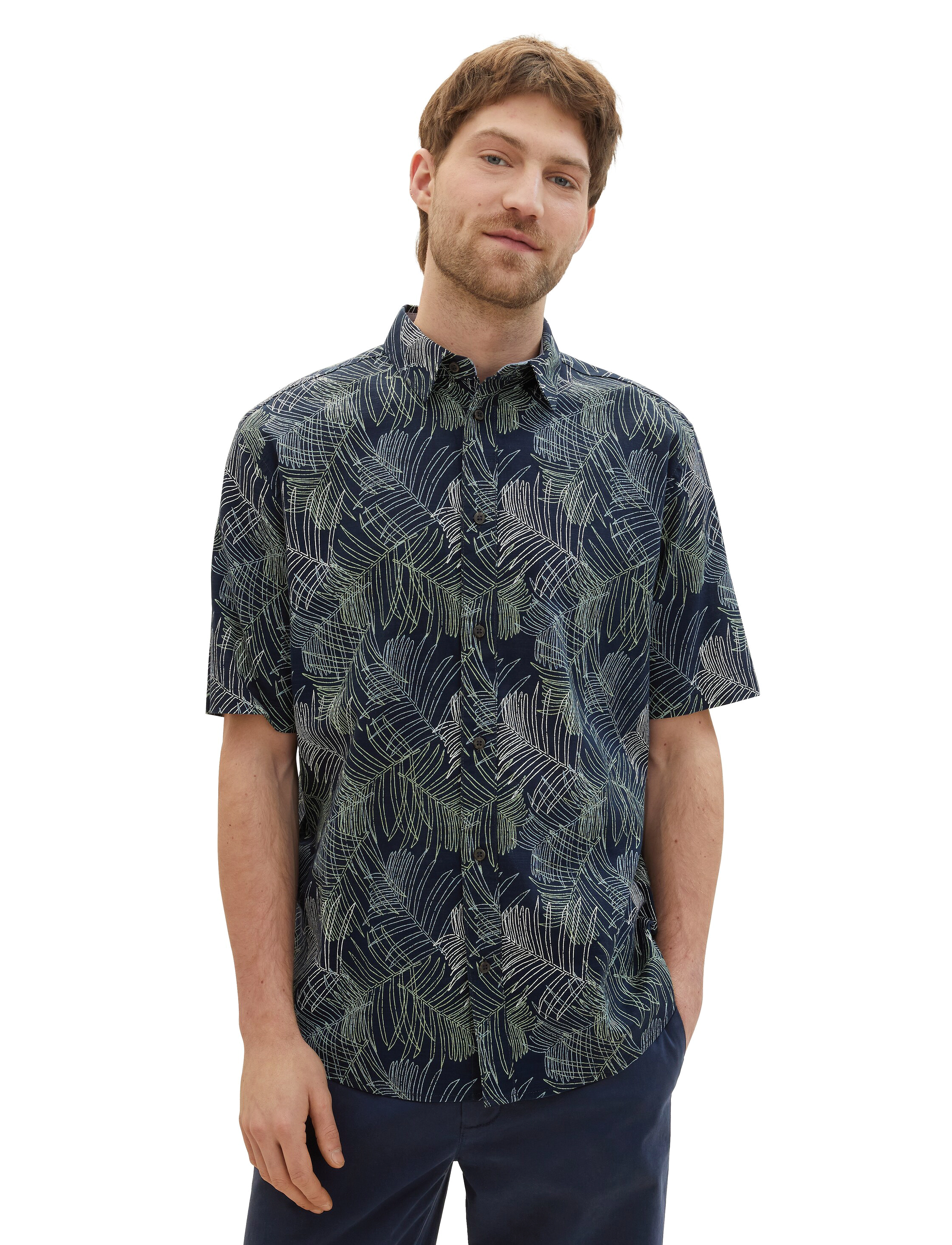 Tom Tailor - comfort printed shirt - navy multicolor leaf design - 5