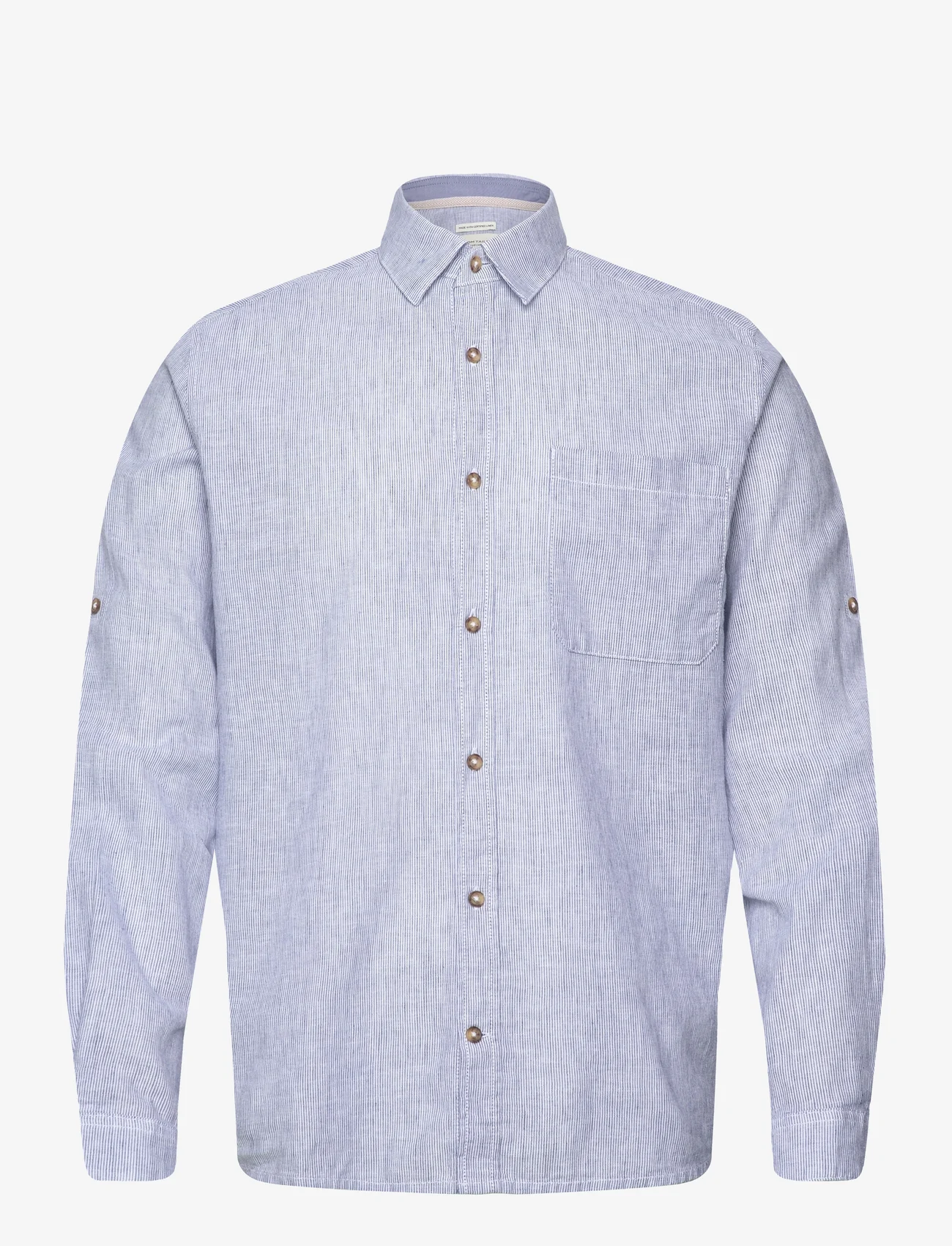 Tom Tailor - comfort cotton linen shirt - linen shirts - blue fine stripe - 0