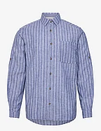 comfort cotton linen shirt - MID BLUE STRIPE