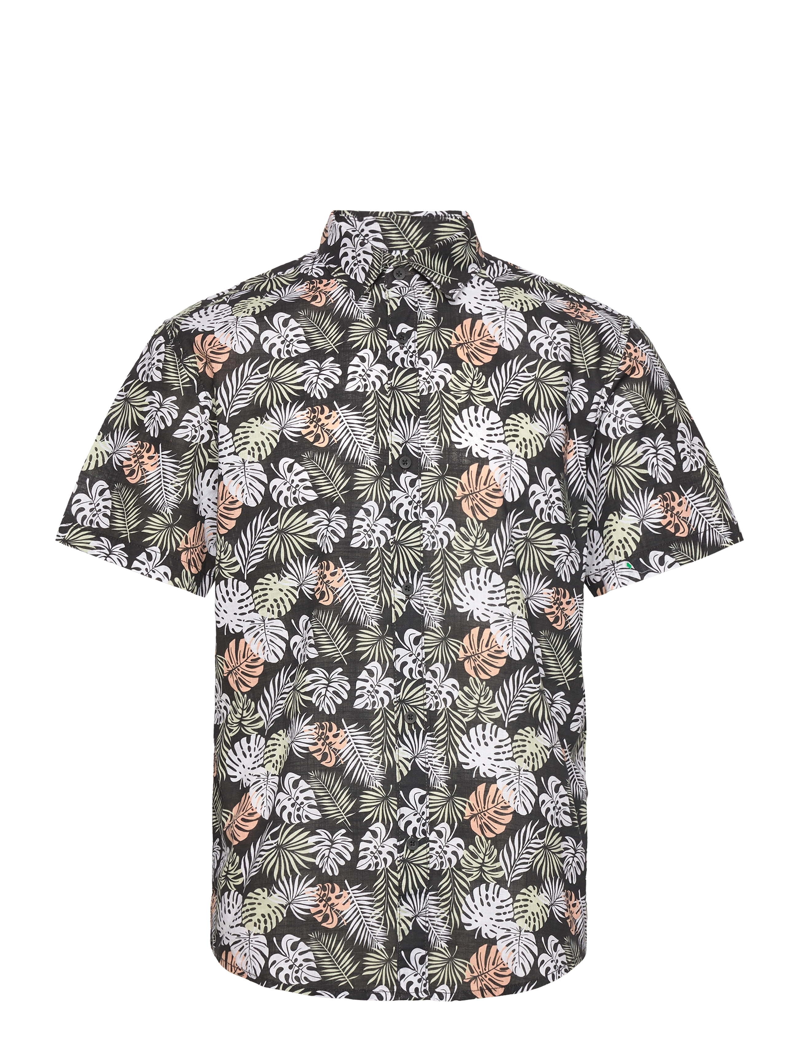 relaxed printed slubyarn shirt - BLACK MULTICOLOR LEAVES PRINT