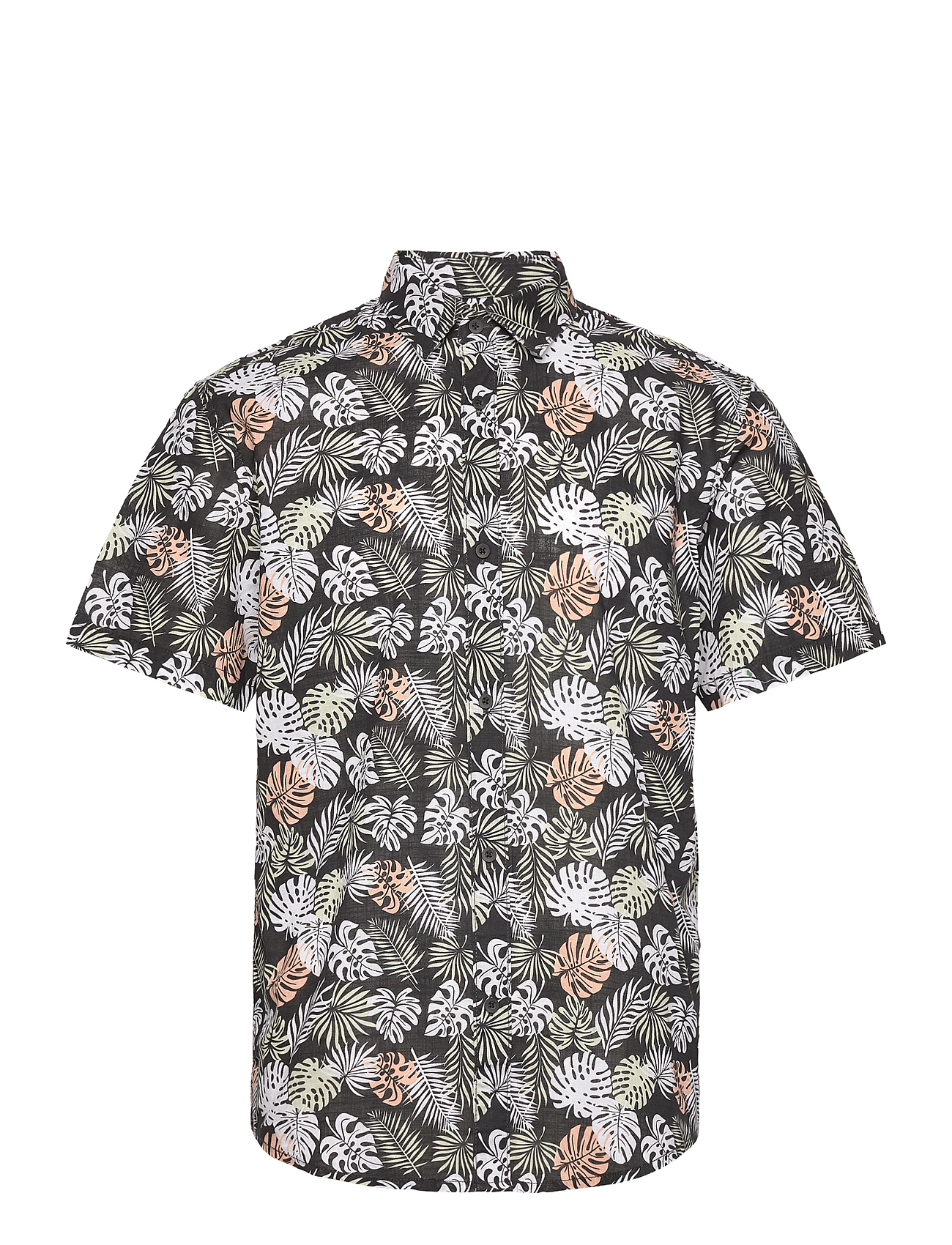 relaxed printed slubyarn shirt - BLACK MULTICOLOR LEAVES PRINT