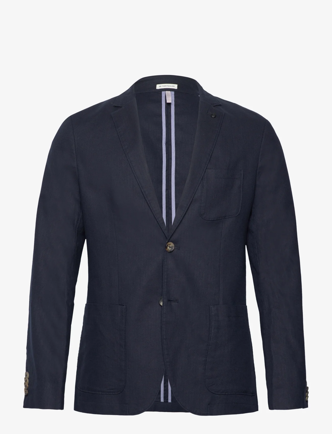 Tom Tailor - cotton linen blazer - kahehe rinnatisega pintsakud - sky captain blue herringbone - 0