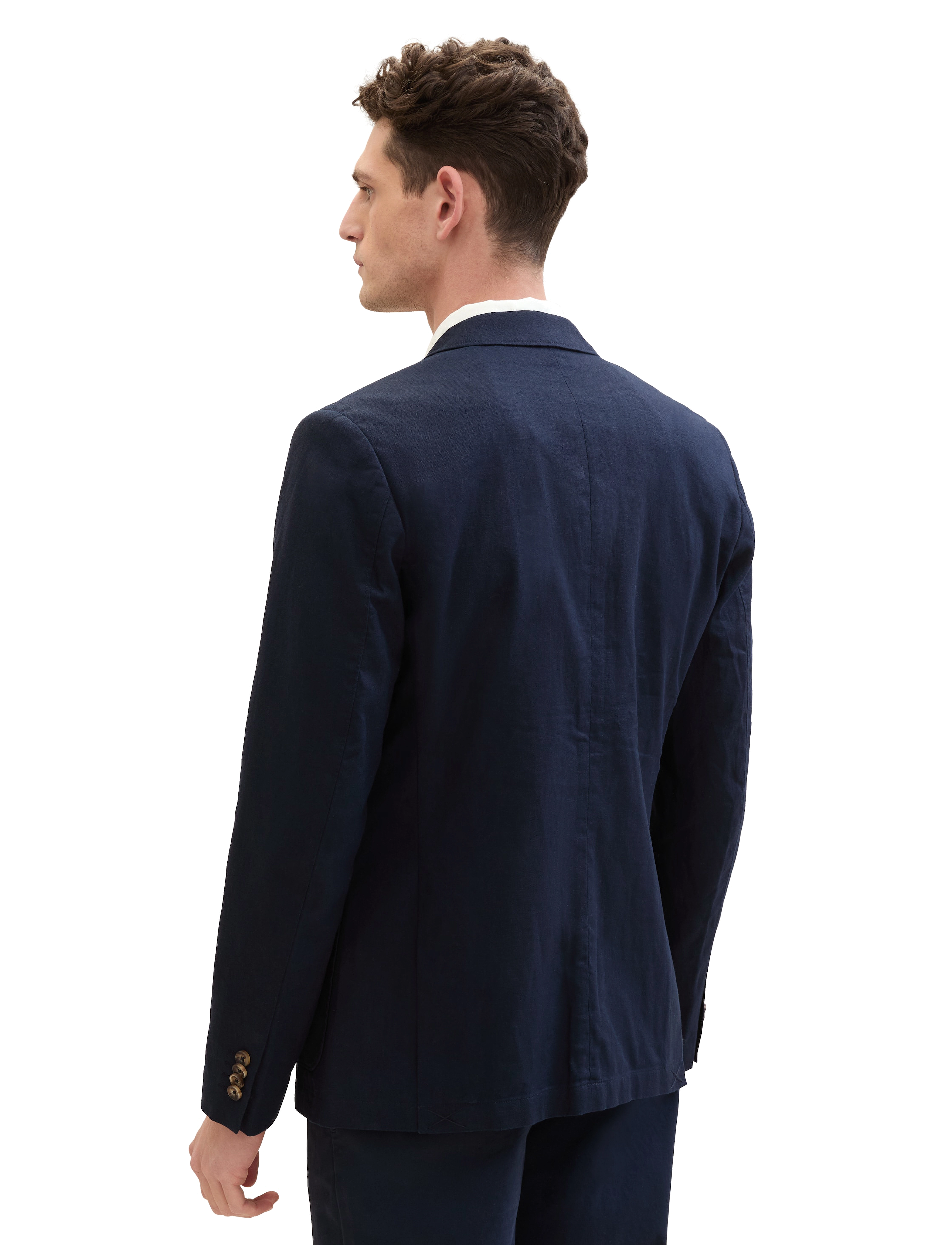 Tom Tailor - cotton linen blazer - sky captain blue herringbone - 3