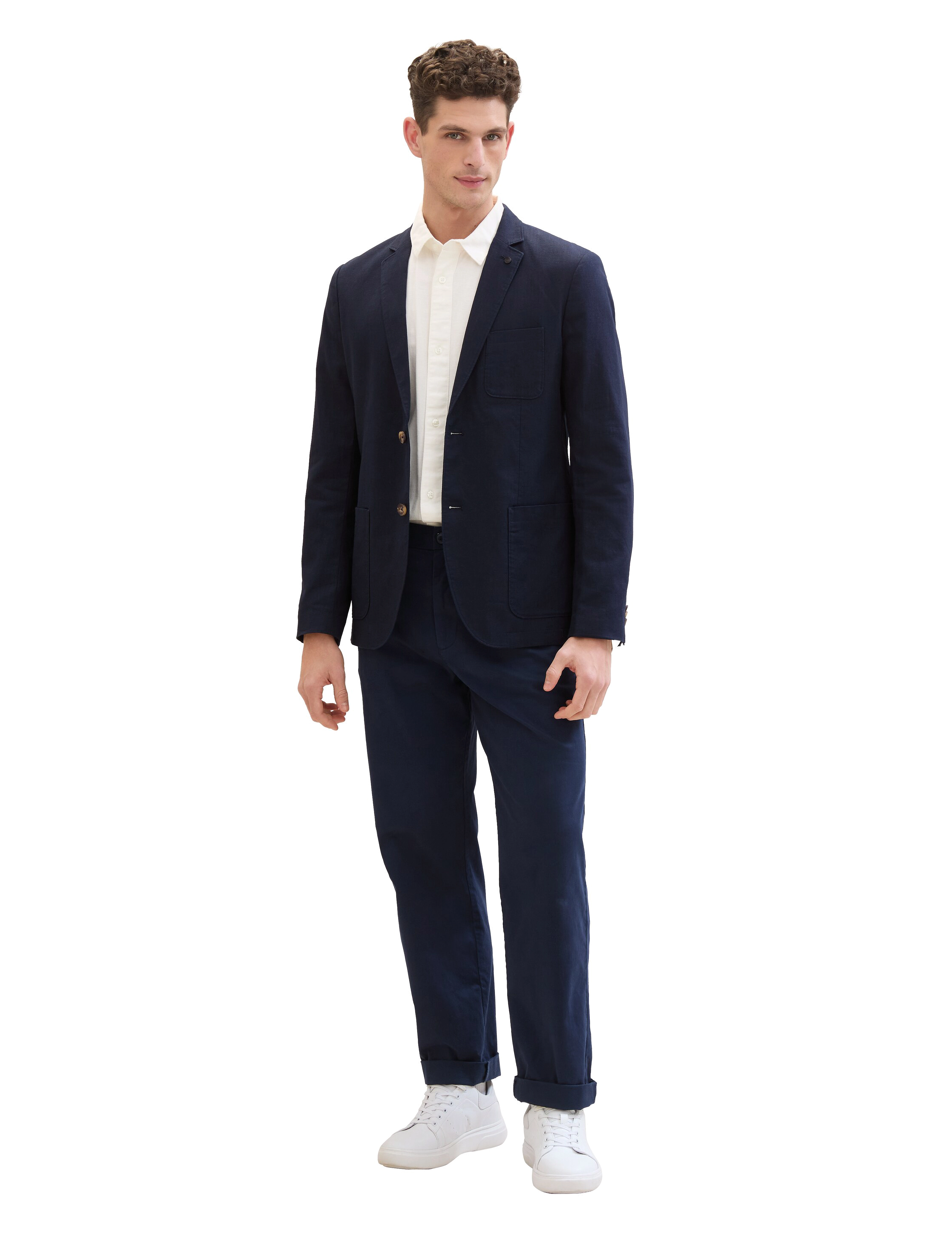 Tom Tailor - cotton linen blazer - sky captain blue herringbone - 4