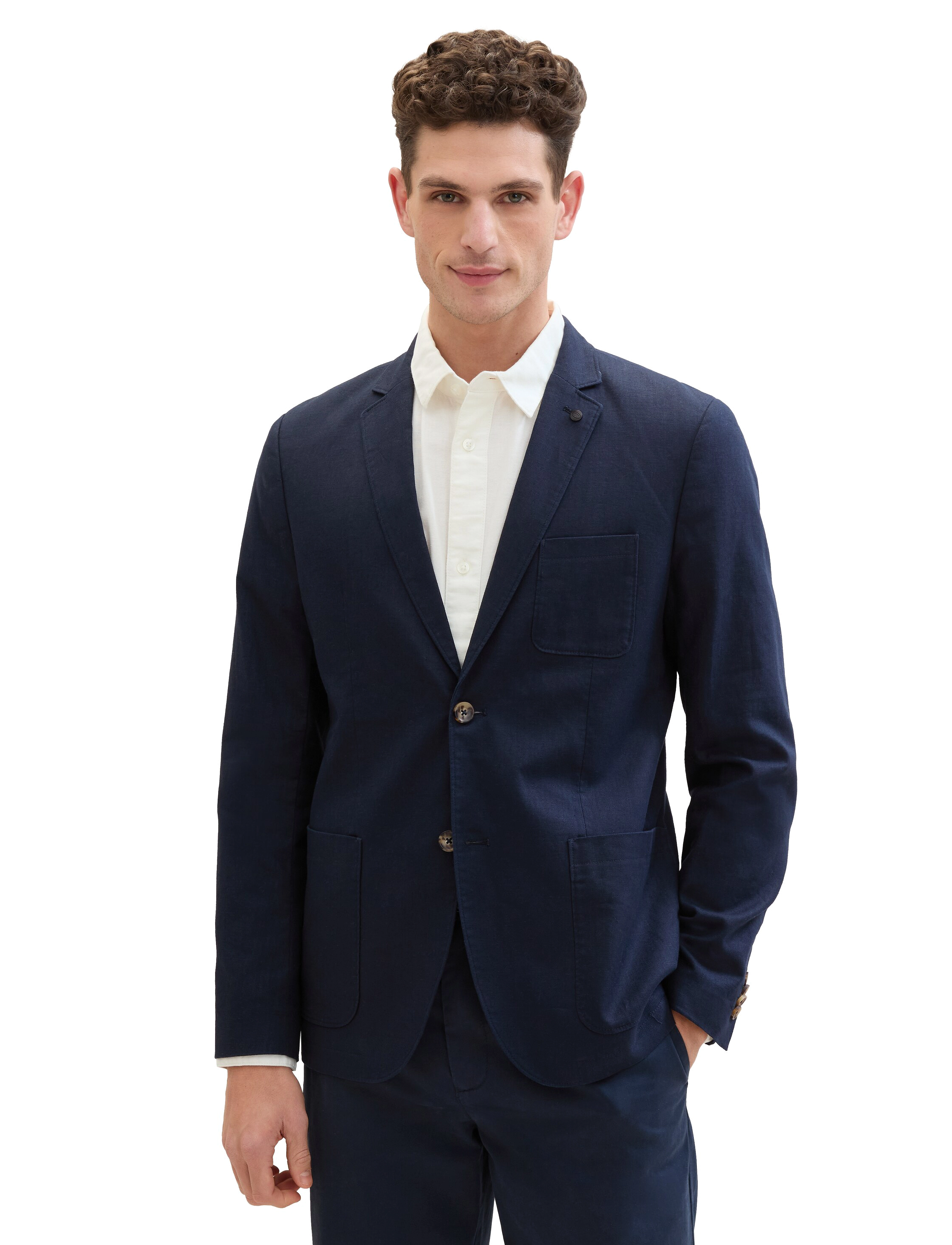 Tom Tailor - cotton linen blazer - sky captain blue herringbone - 5