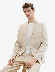 Tom Tailor - cotton linen blazer - dobbeltradede blazere - camel beige herringbone - 2