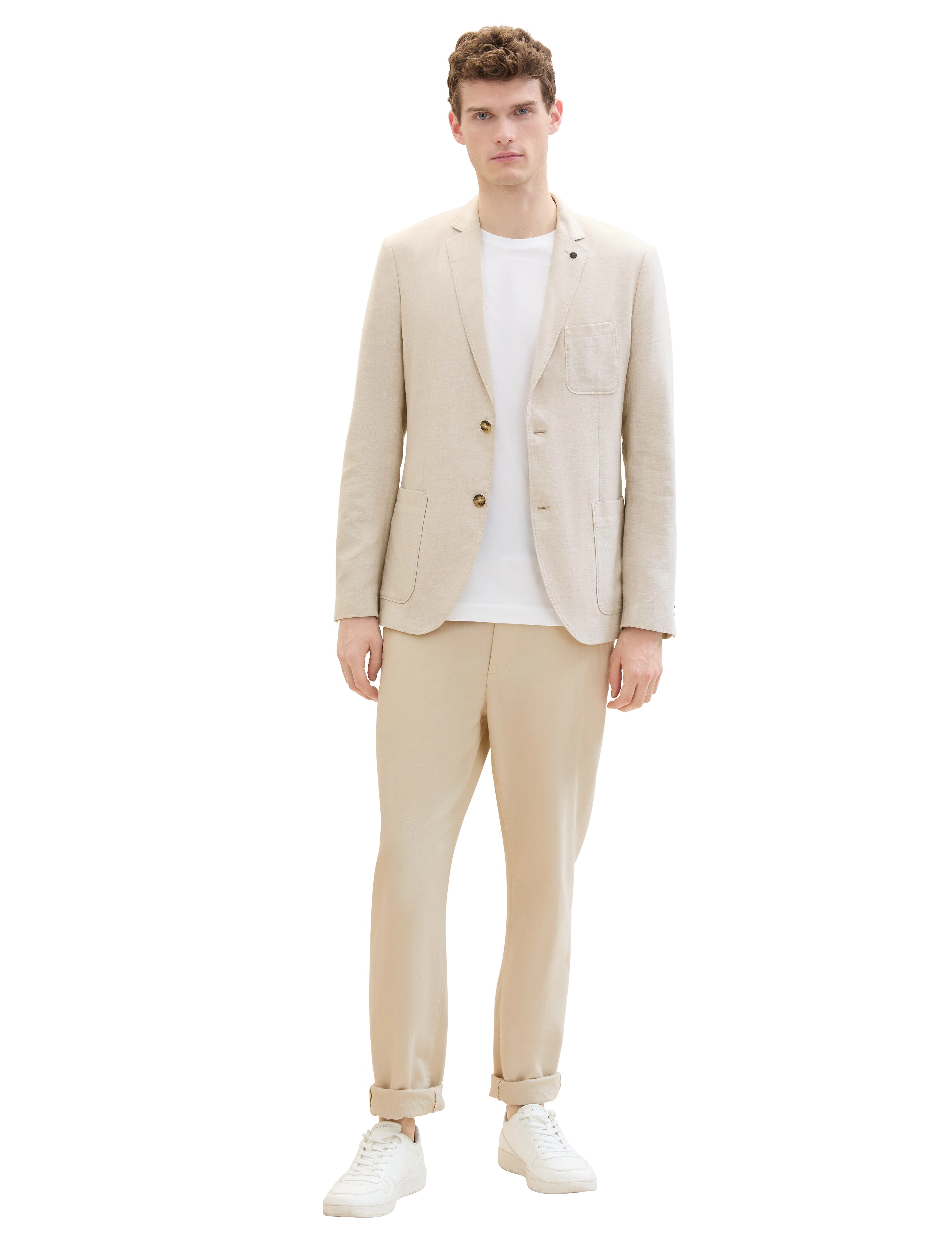 Tom Tailor - cotton linen blazer - camel beige herringbone - 3