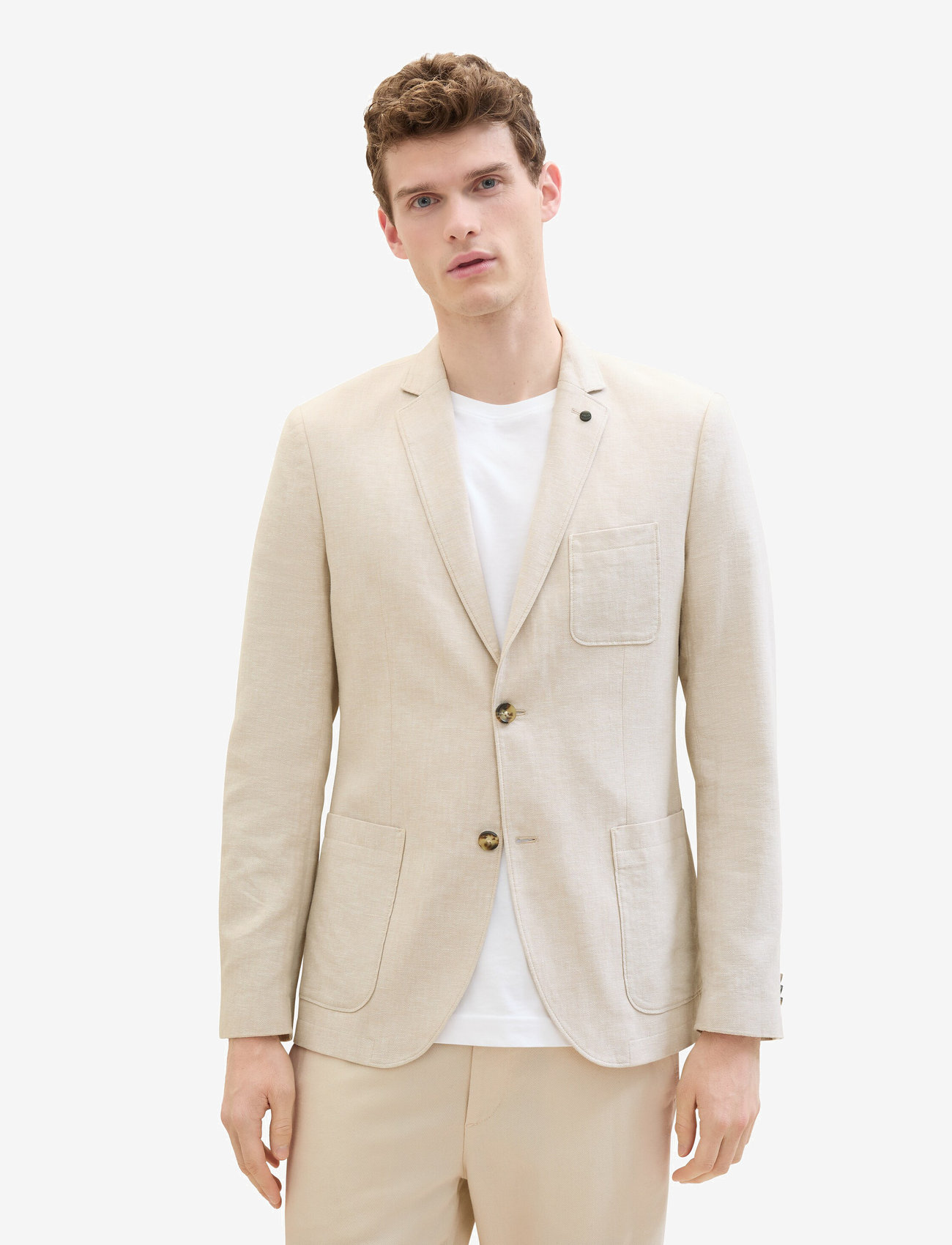 Tom Tailor - cotton linen blazer - camel beige herringbone - 5