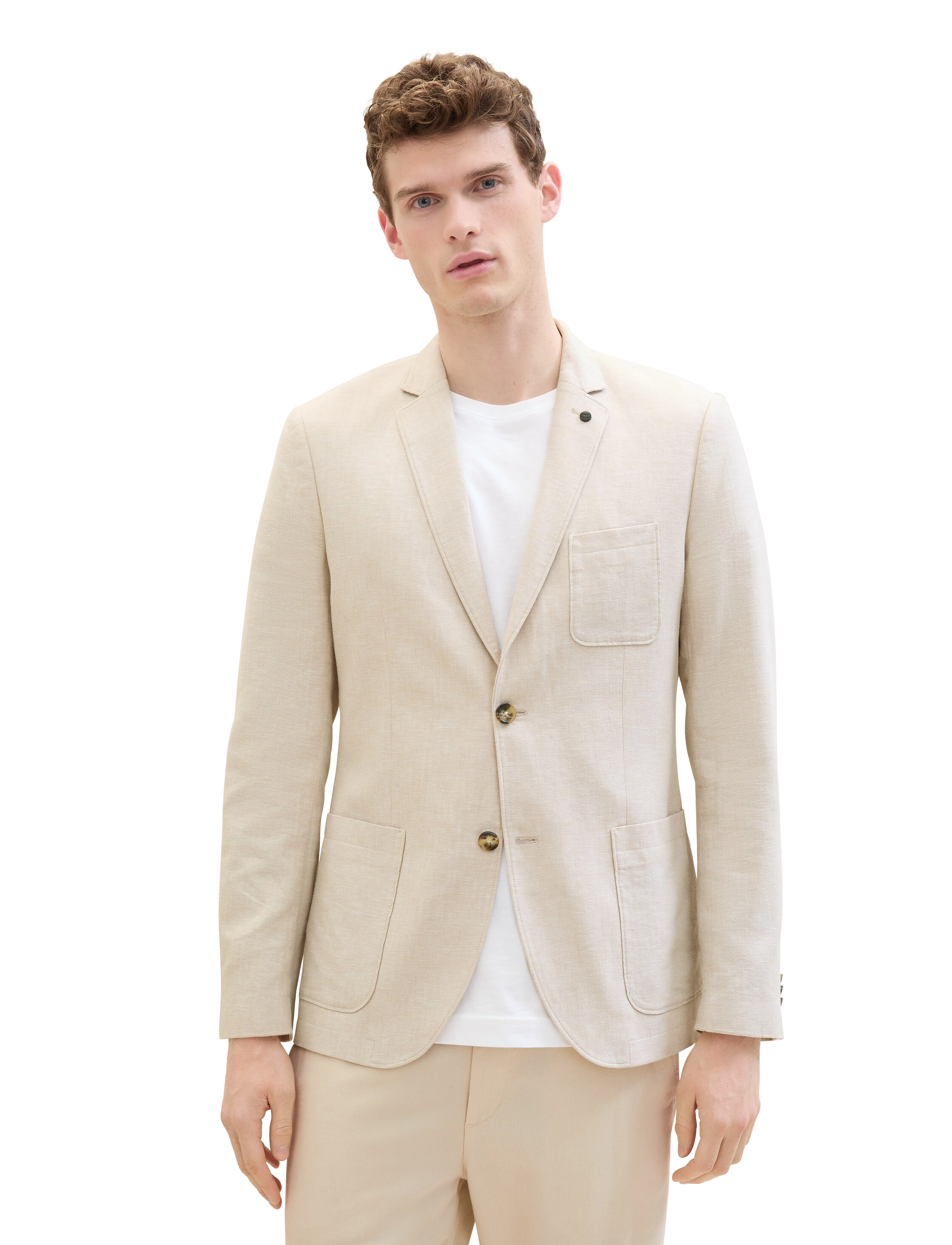 Tom Tailor - cotton linen blazer - camel beige herringbone - 5