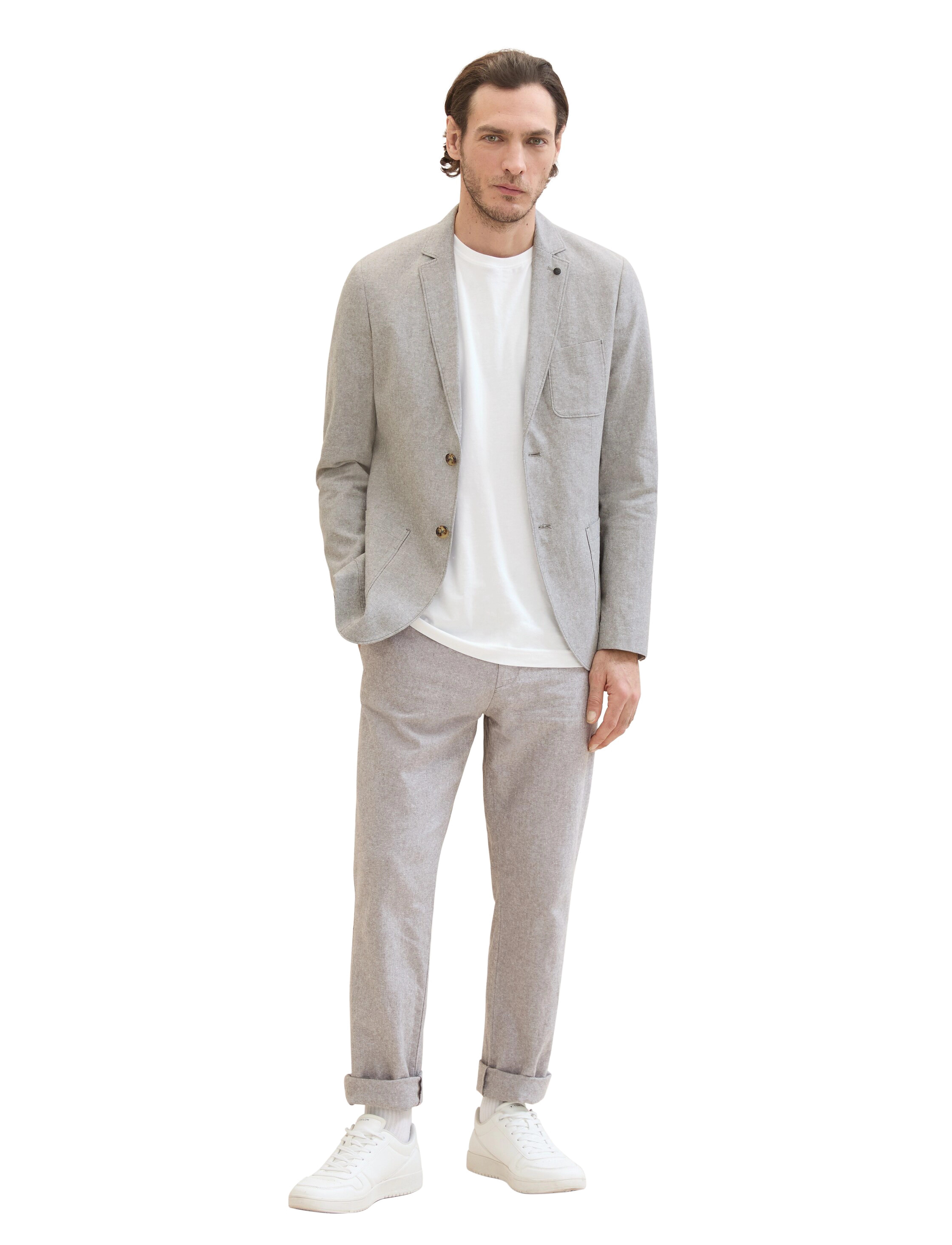 Tom Tailor - cotton linen blazer - smokey olive green chambray - 4