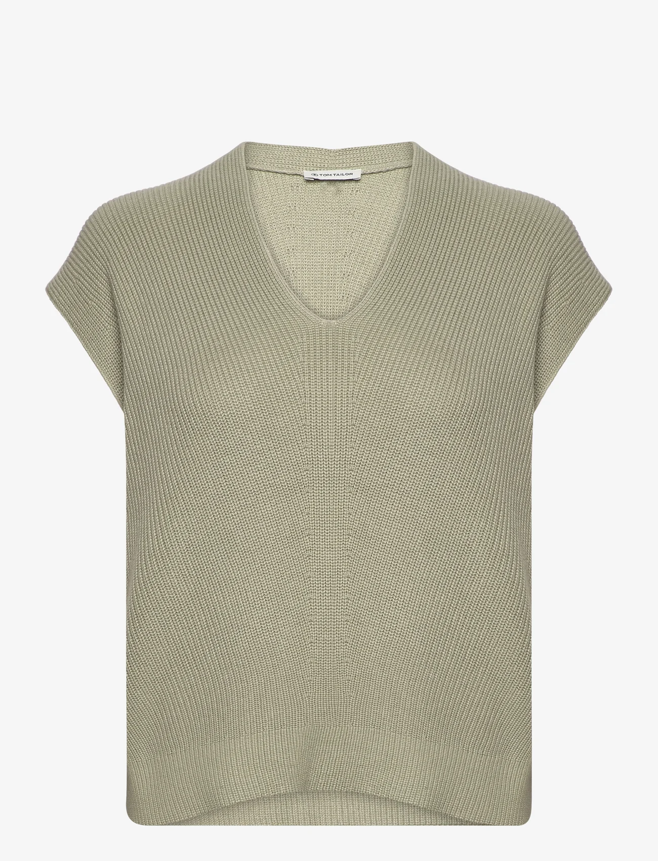 Tom Tailor - knit sleeveless v-neck - knitted vests - desert green - 0