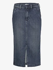 Tom Tailor - denim skirt with slit - denim skirts - clean dark stone blue denim - 1