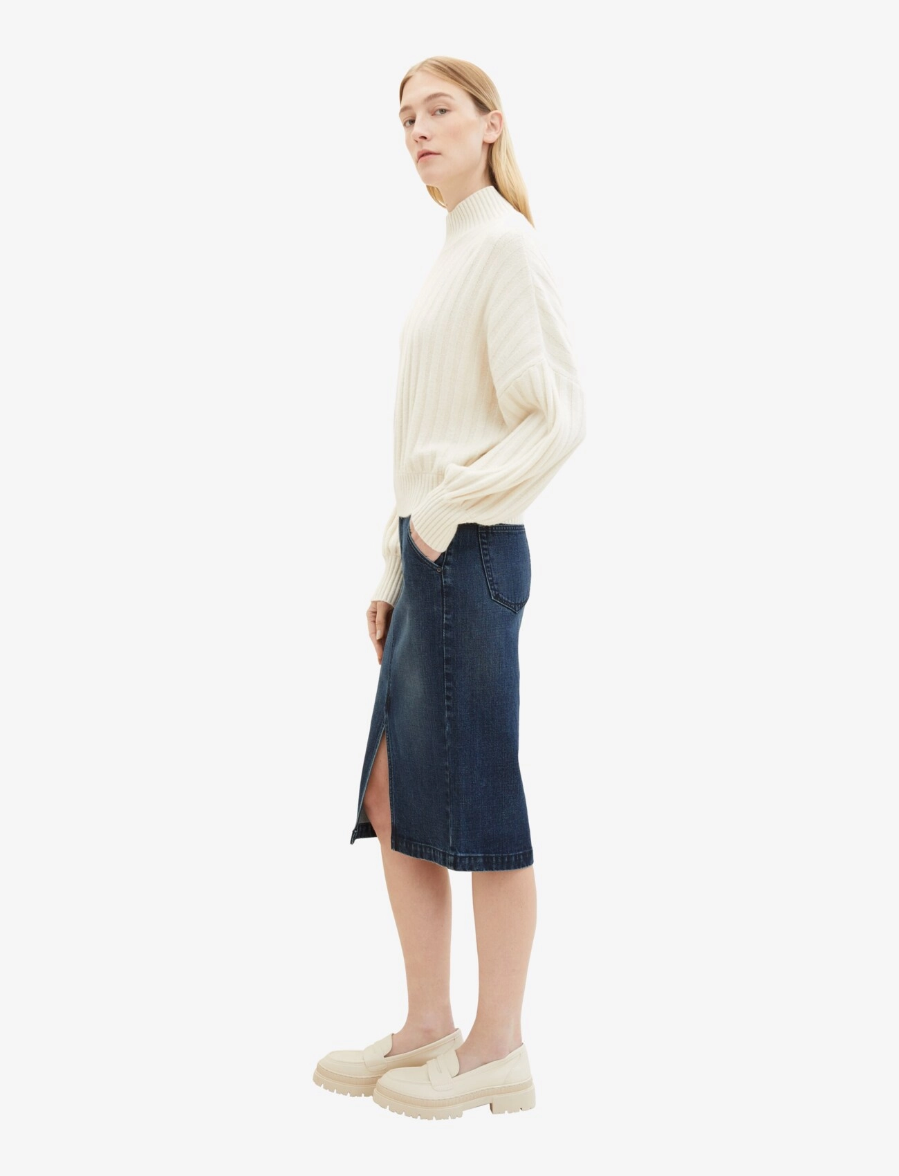 Tom Tailor - denim skirt with slit - clean dark stone blue denim - 3