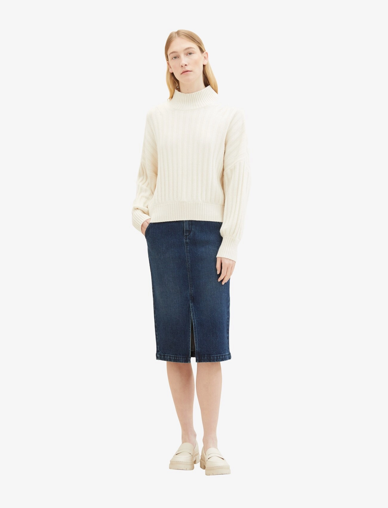 Tom Tailor - denim skirt with slit - clean dark stone blue denim - 4