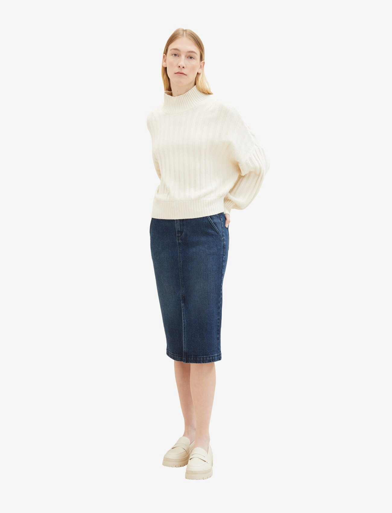 Tom Tailor - denim skirt with slit - clean dark stone blue denim - 5