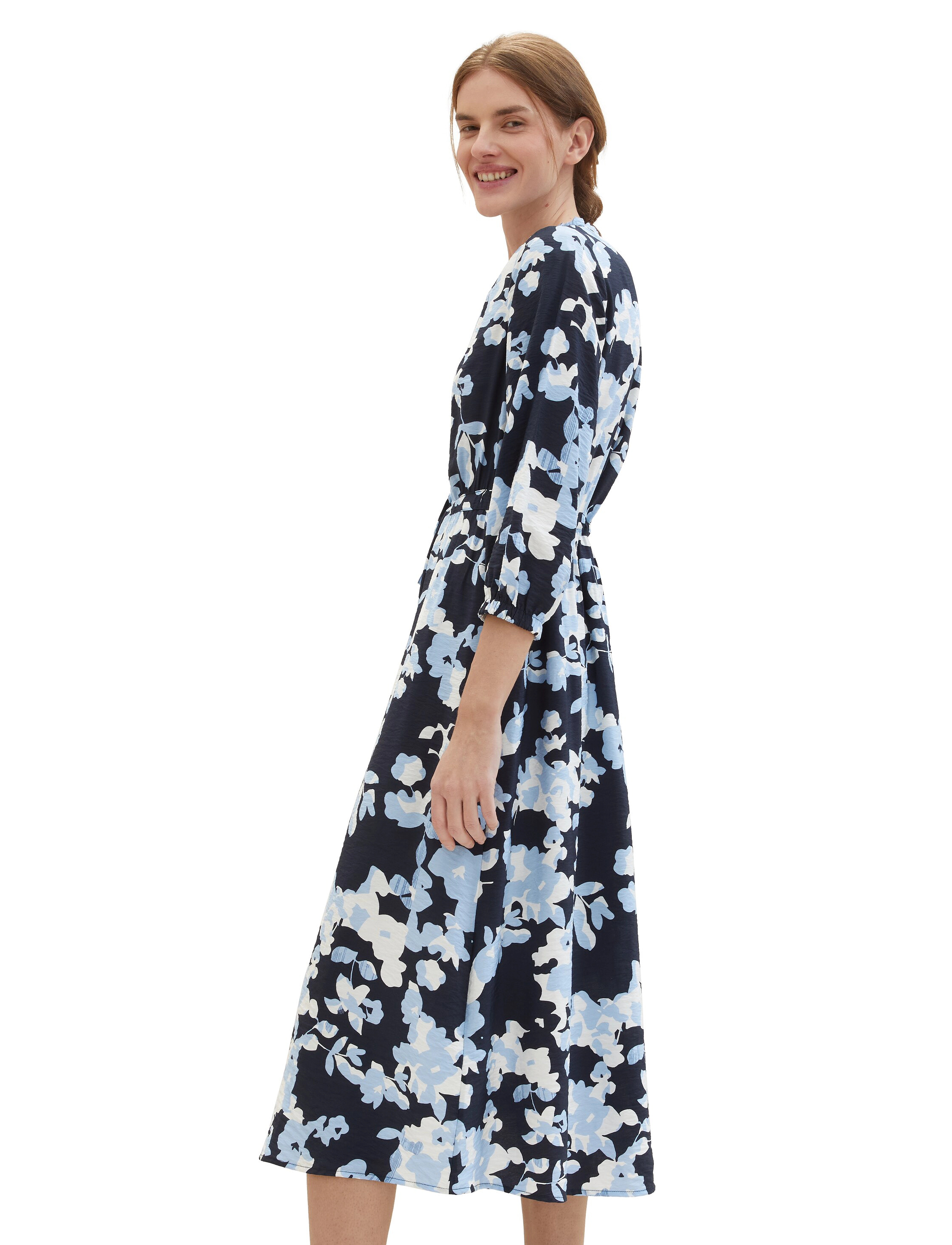 Tom Tailor - printed airblow dress - blue cut floral design - 1