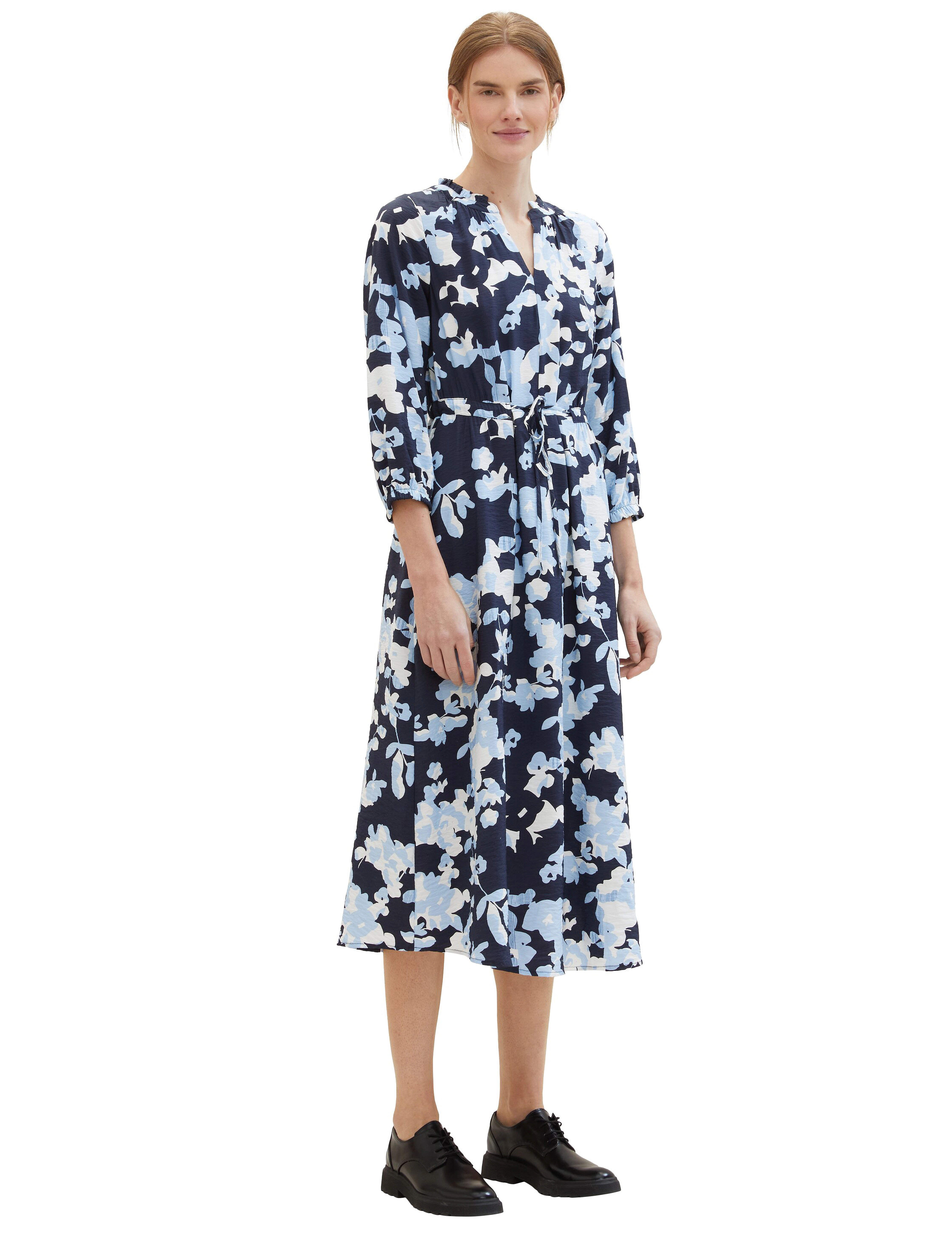 Tom Tailor - printed airblow dress - blue cut floral design - 2