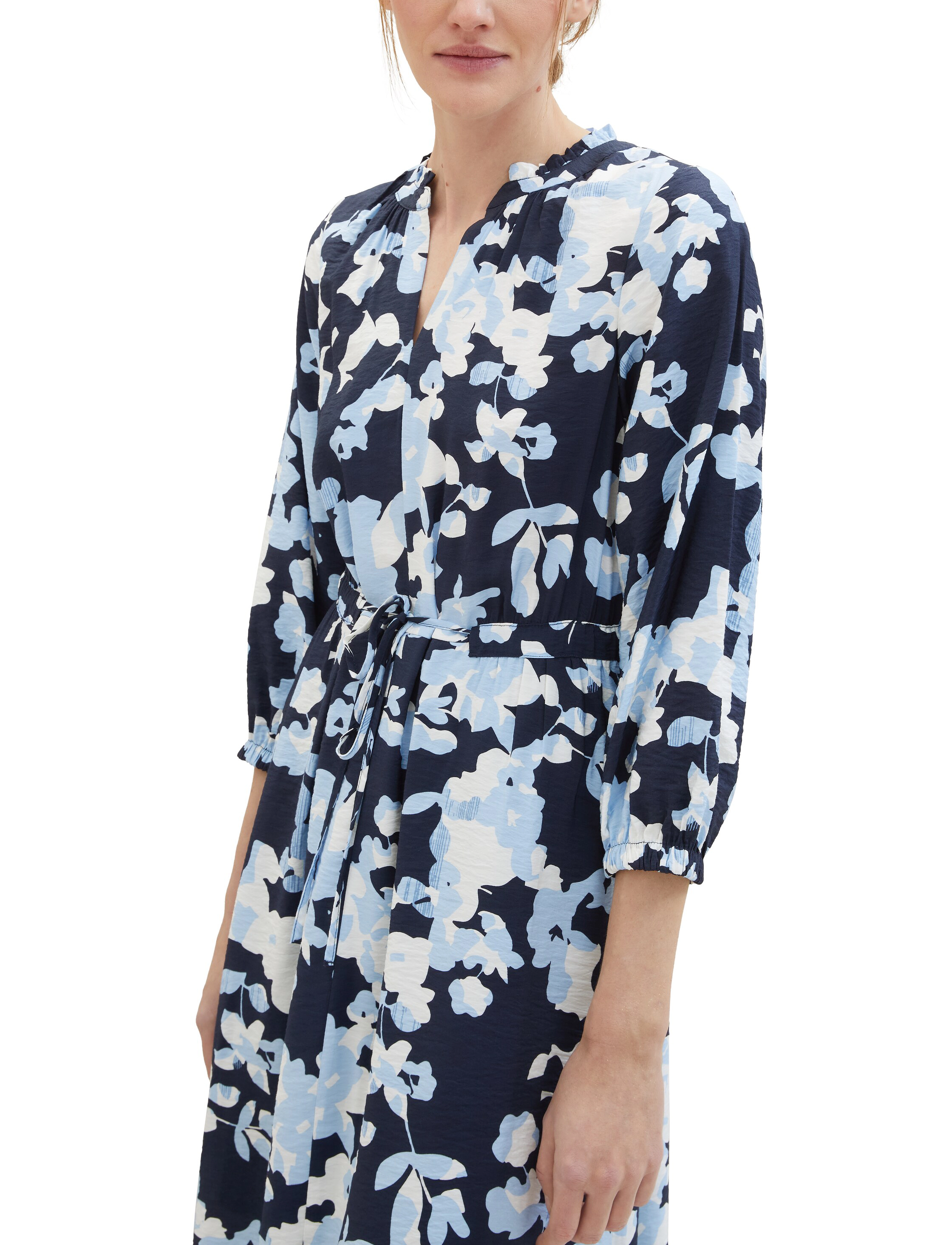 Tom Tailor - printed airblow dress - blue cut floral design - 4