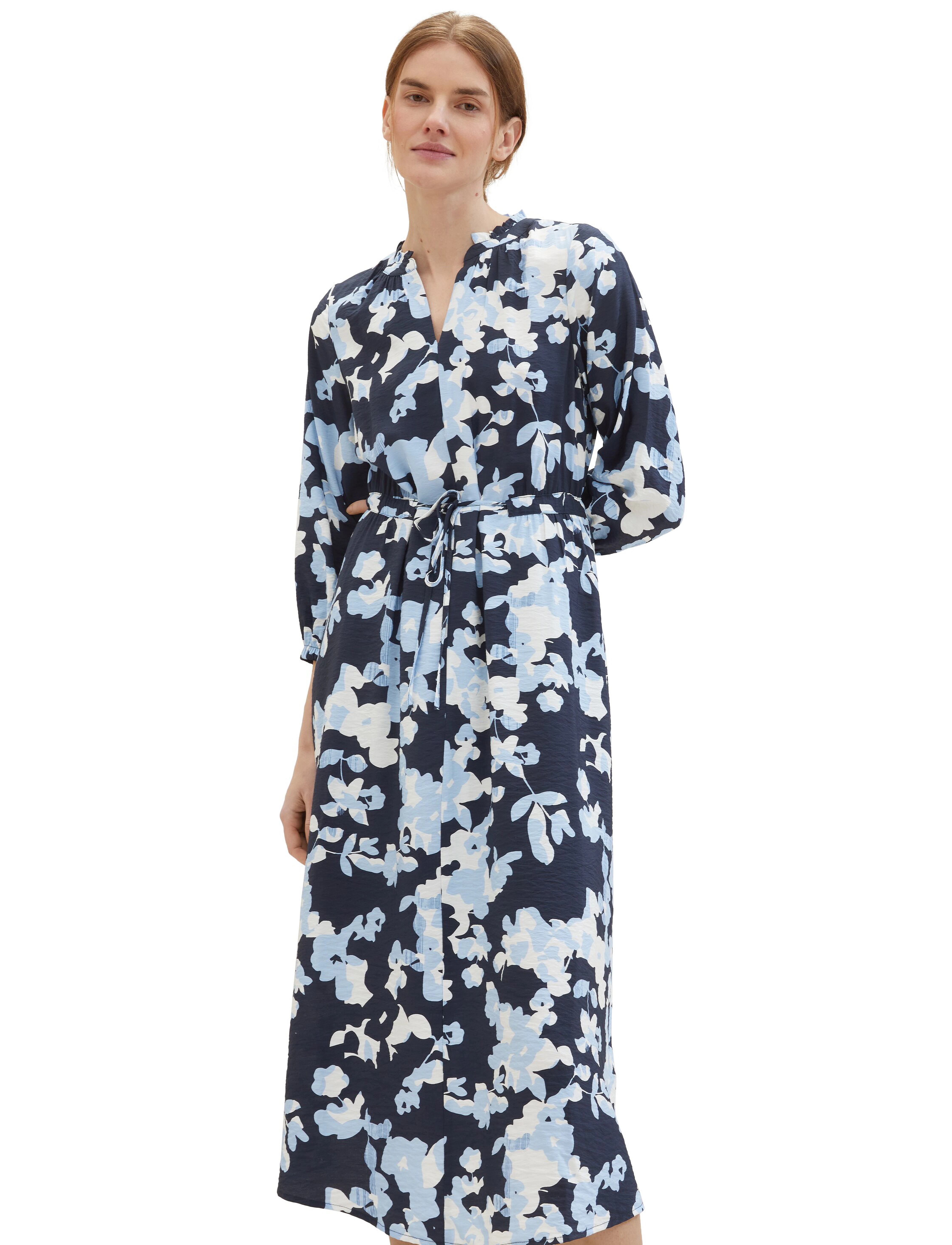 Tom Tailor - printed airblow dress - blue cut floral design - 5