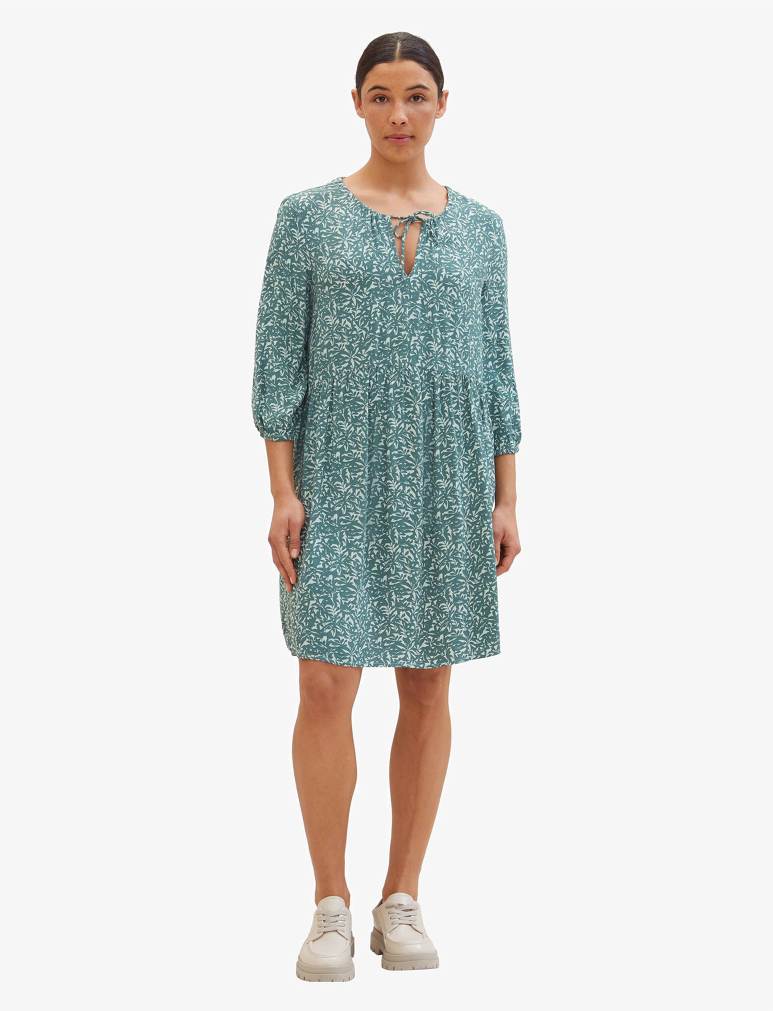 Tom Tailor - feminine printed dress - green abstract leaf print - 2