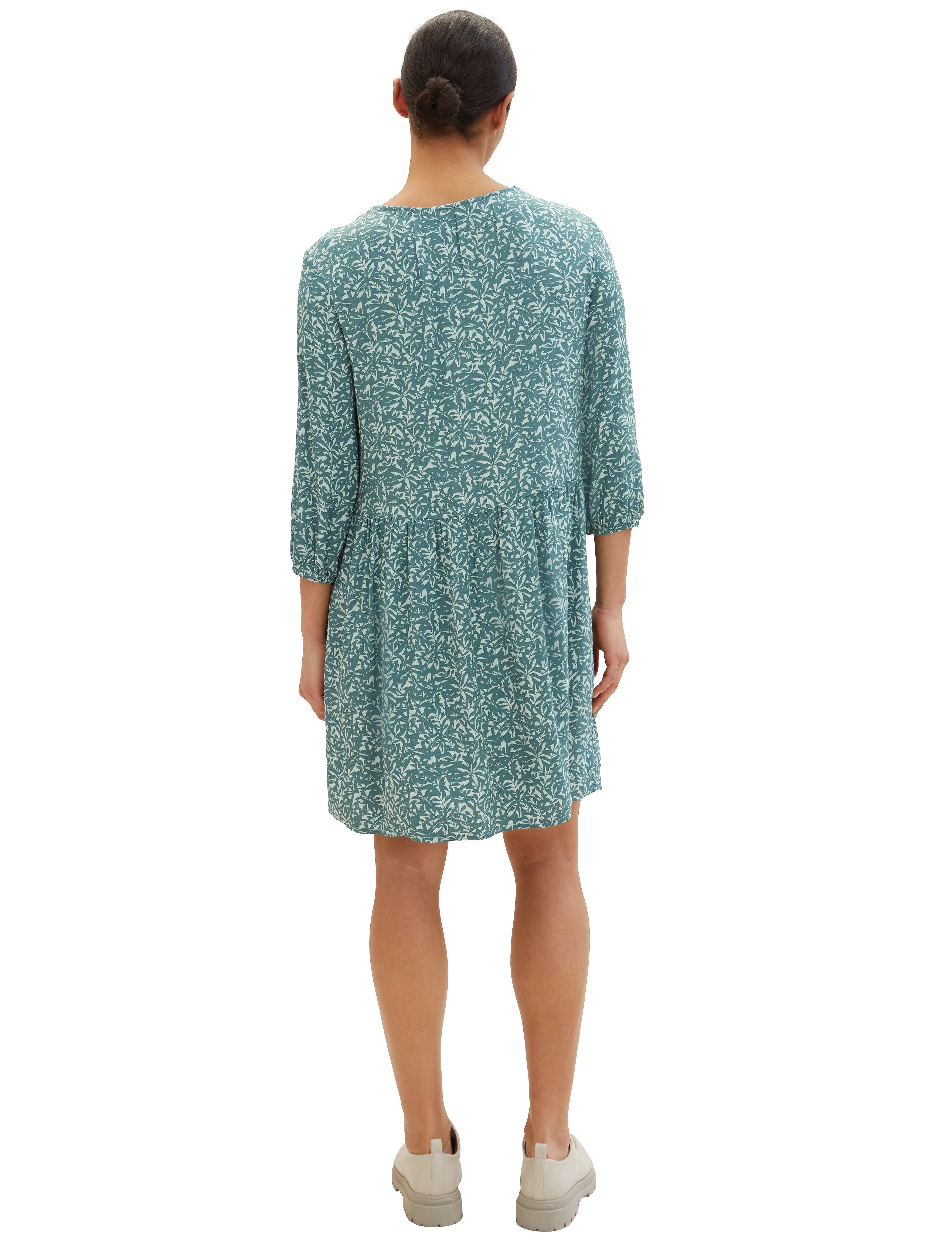 Tom Tailor - feminine printed dress - green abstract leaf print - 3