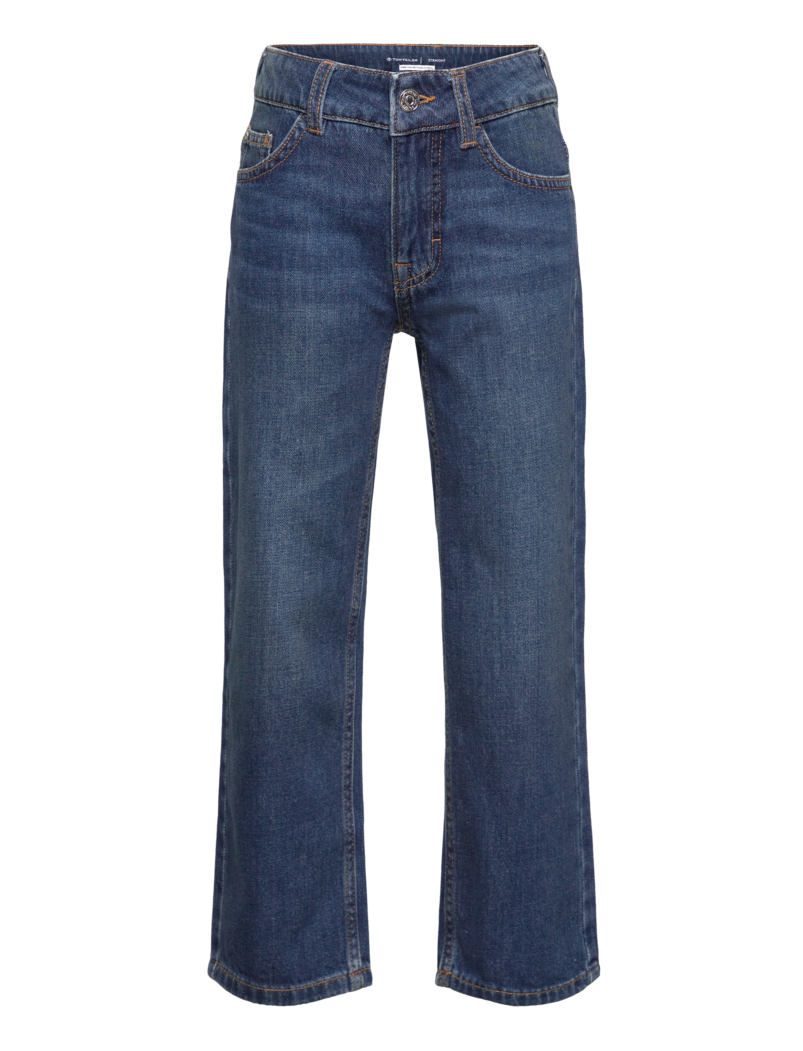 straight denim - USED DARK STONE BLUE DENIM