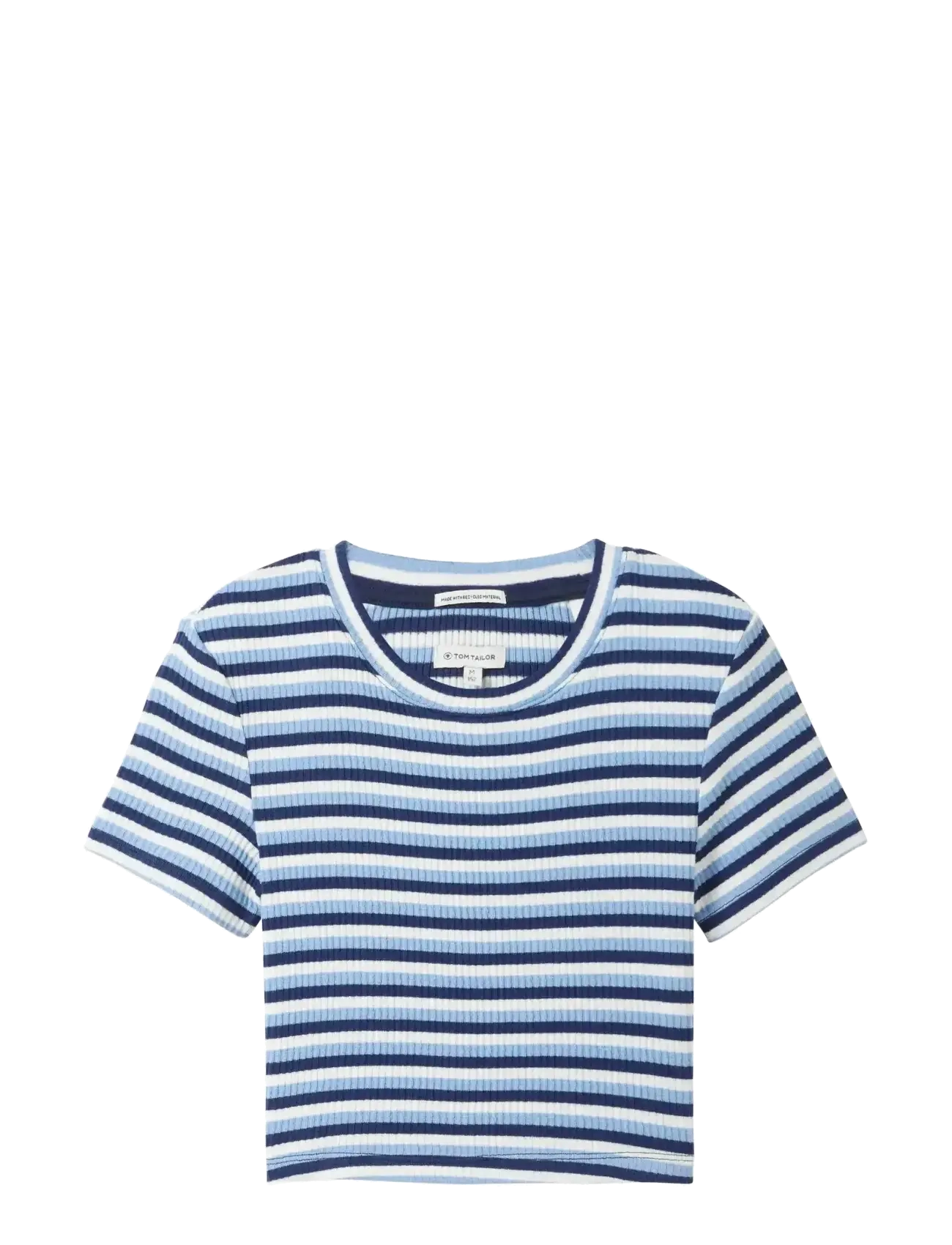 Tom Tailor cropped striped rib t-shirt - Tøj - NAVY MIDDLE BLUE WHITE STRIPE / blue