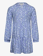allover printed cutline dress - BLUE WHITE FLOWER ALLOVER