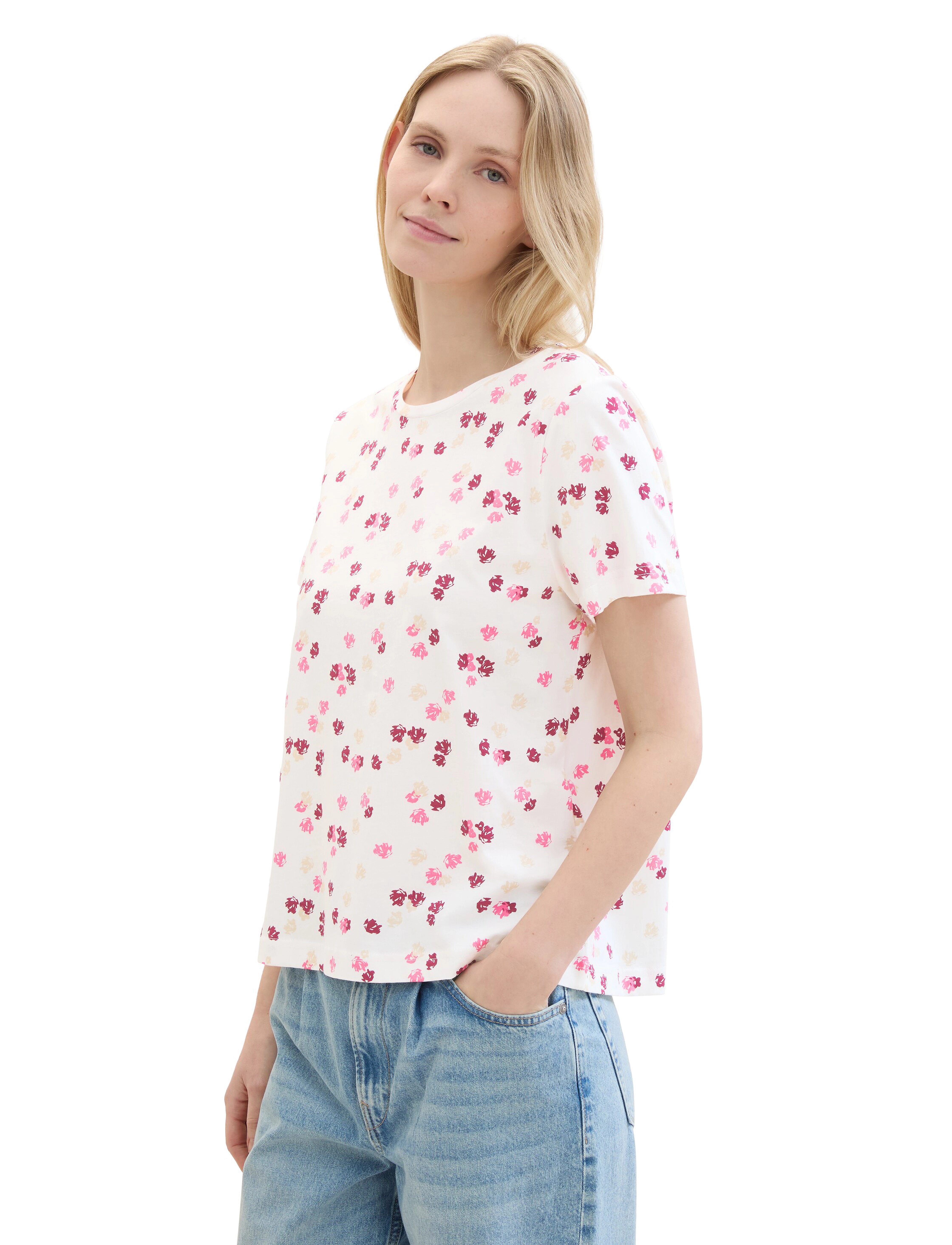 T-shirt crew neck print - OFFWHITE PINK FLOWER DESIGN