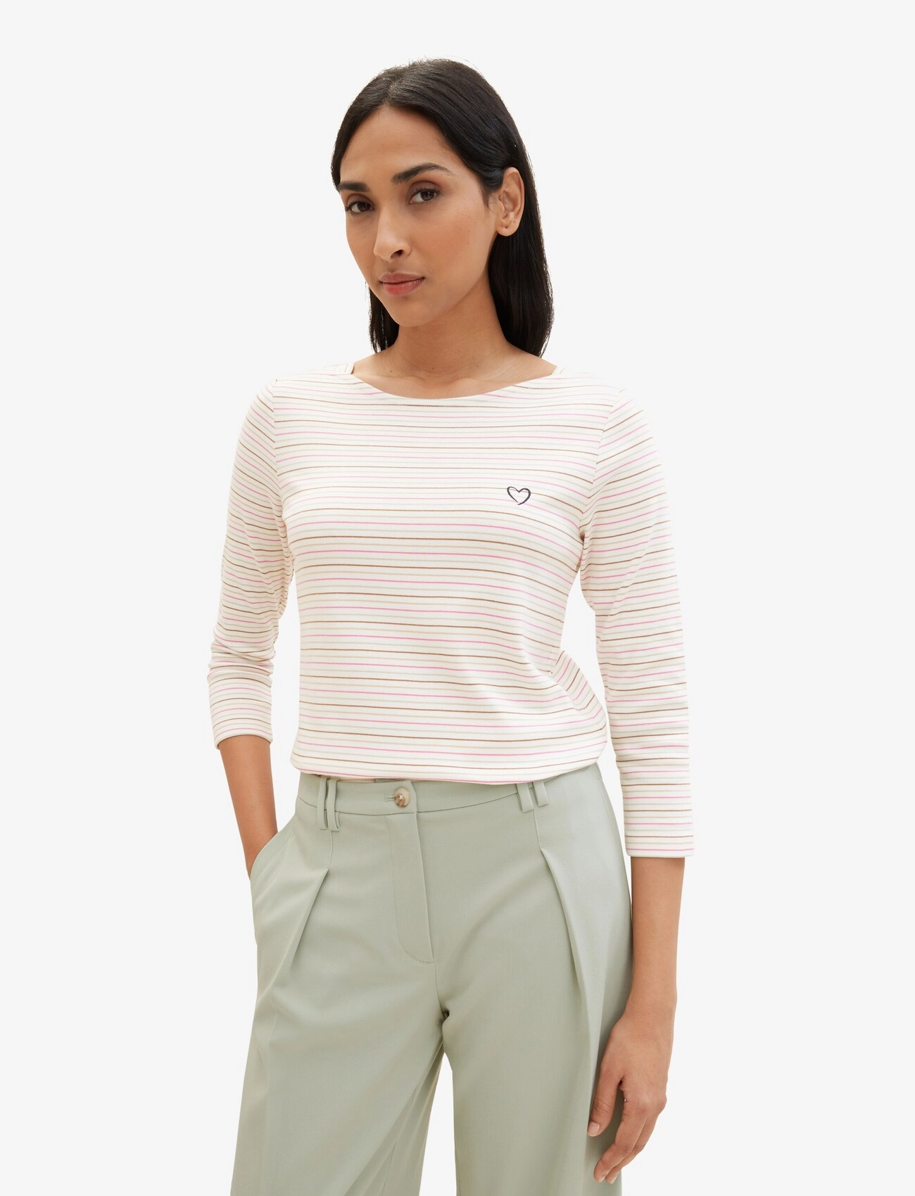 Tom Tailor - T-shirt boat neck stripe - pink green multicolor stripe - 2