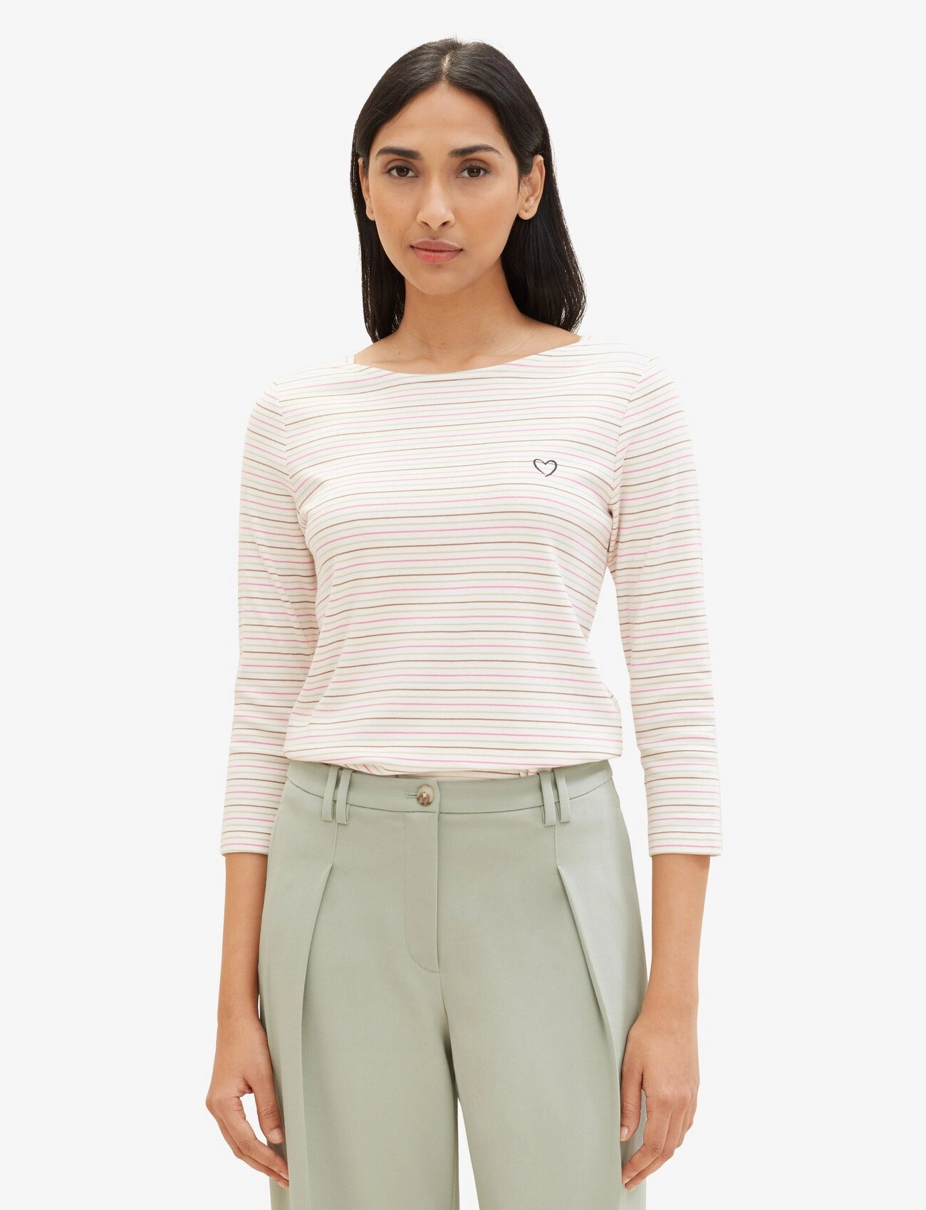 Tom Tailor - T-shirt boat neck stripe - pink green multicolor stripe - 5