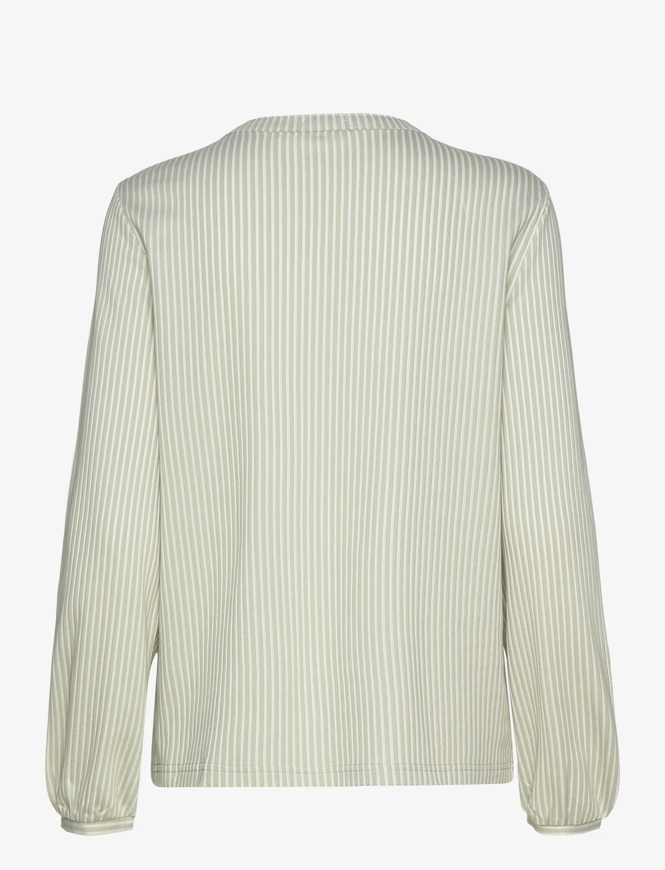 Tom Tailor - T-shirt blouse vertical stripe - blouses met lange mouwen - desert green white thin stripe - 1