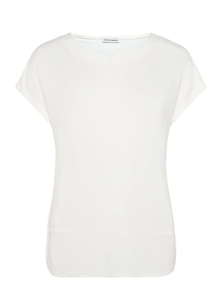Tom Tailor - T-shirt fabric mix crew neck - t-shirts - whisper white - 1