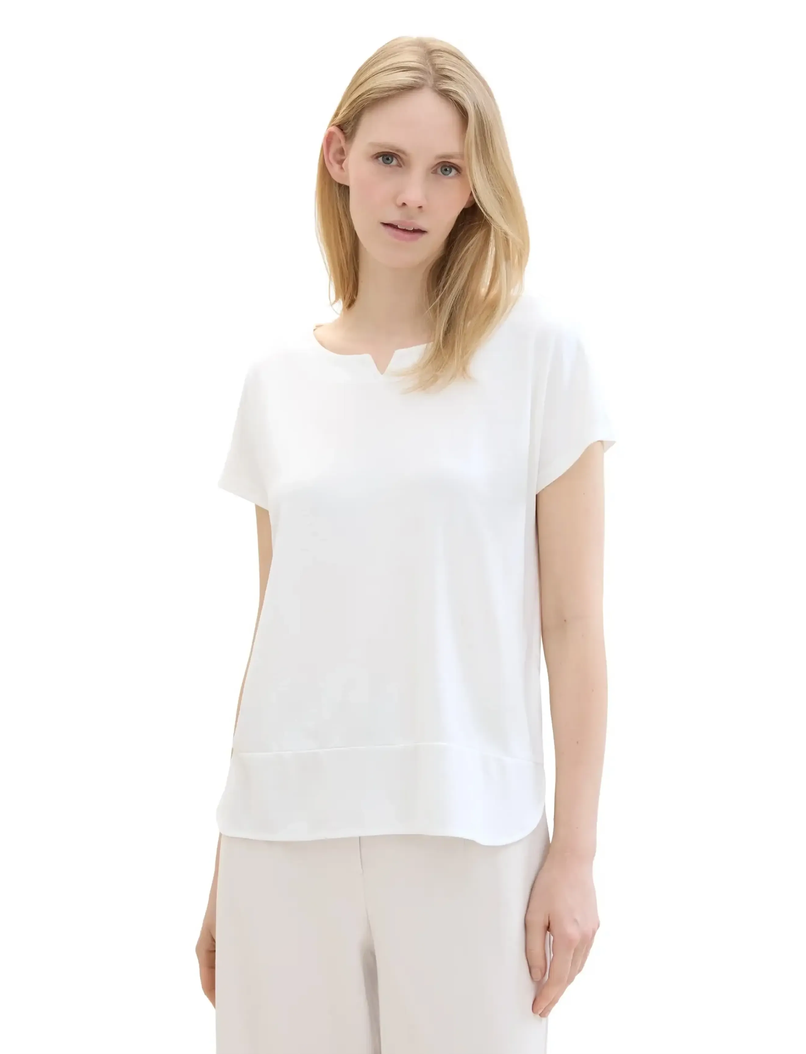 Tom Tailor - T-shirt fabric mix crew neck - whisper white - 5