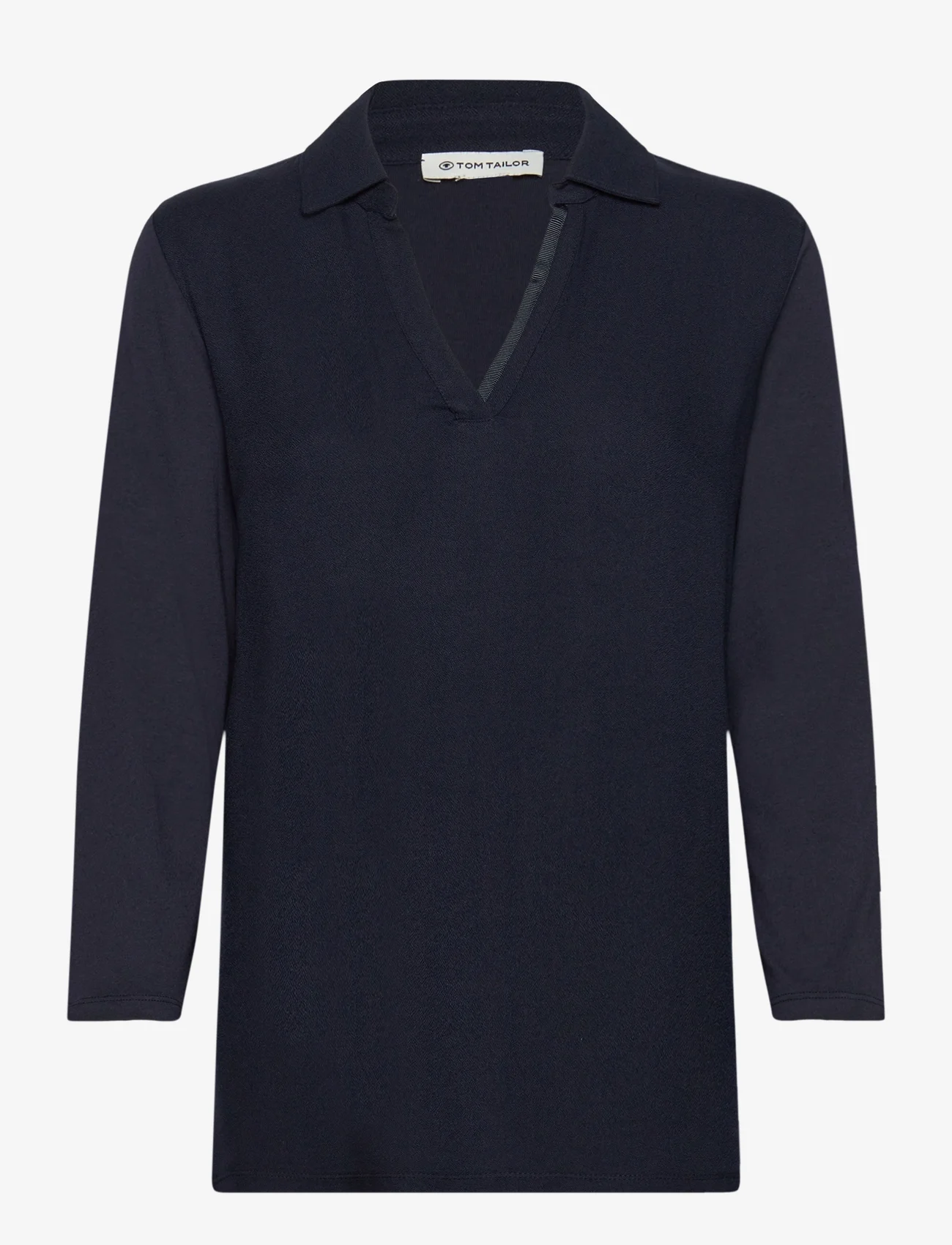 Tom Tailor - T-shirt fabric mix w collar - laveste priser - sky captain blue - 0