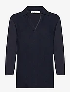 T-shirt fabric mix w collar - SKY CAPTAIN BLUE