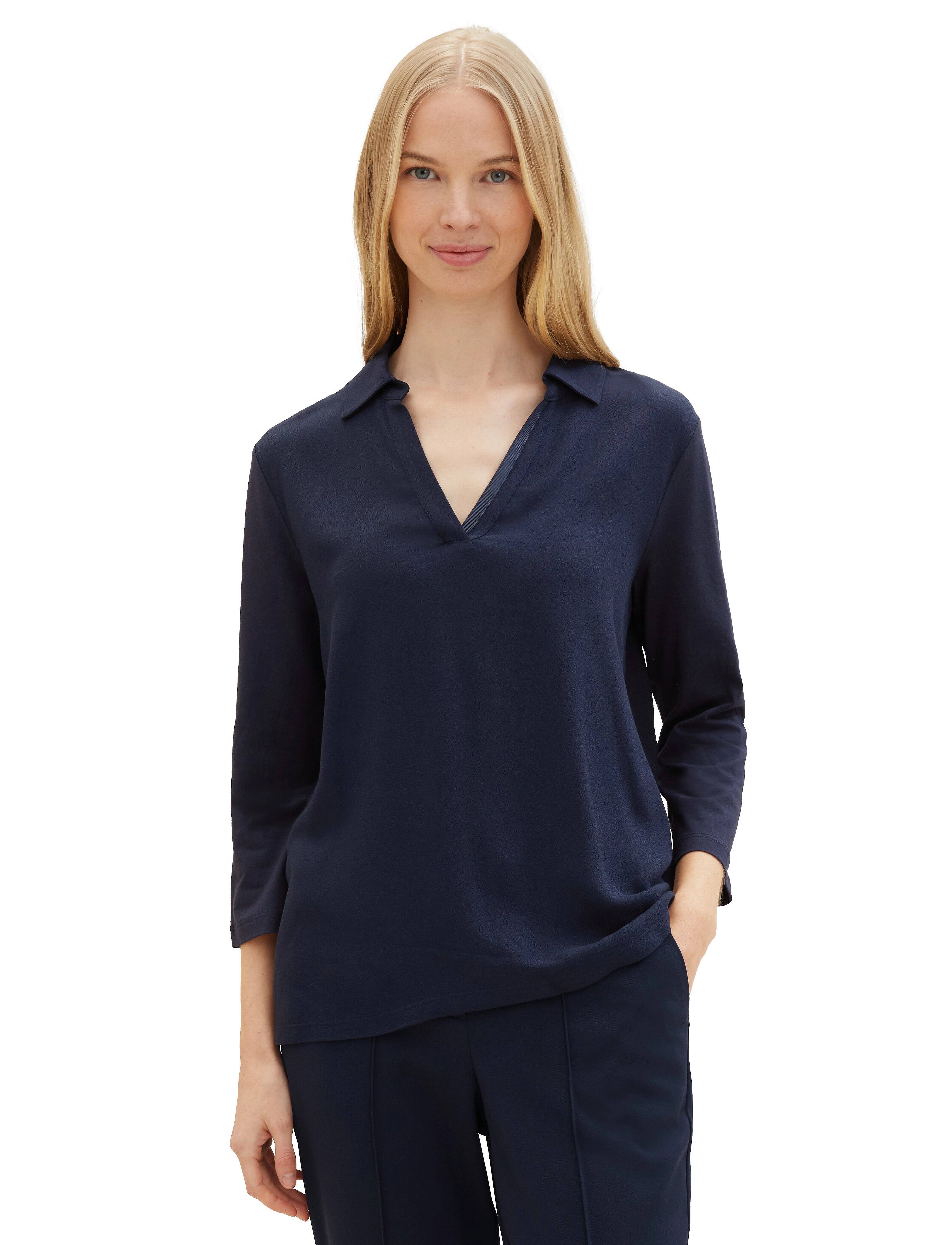 Tom Tailor - T-shirt fabric mix w collar - sky captain blue - 4