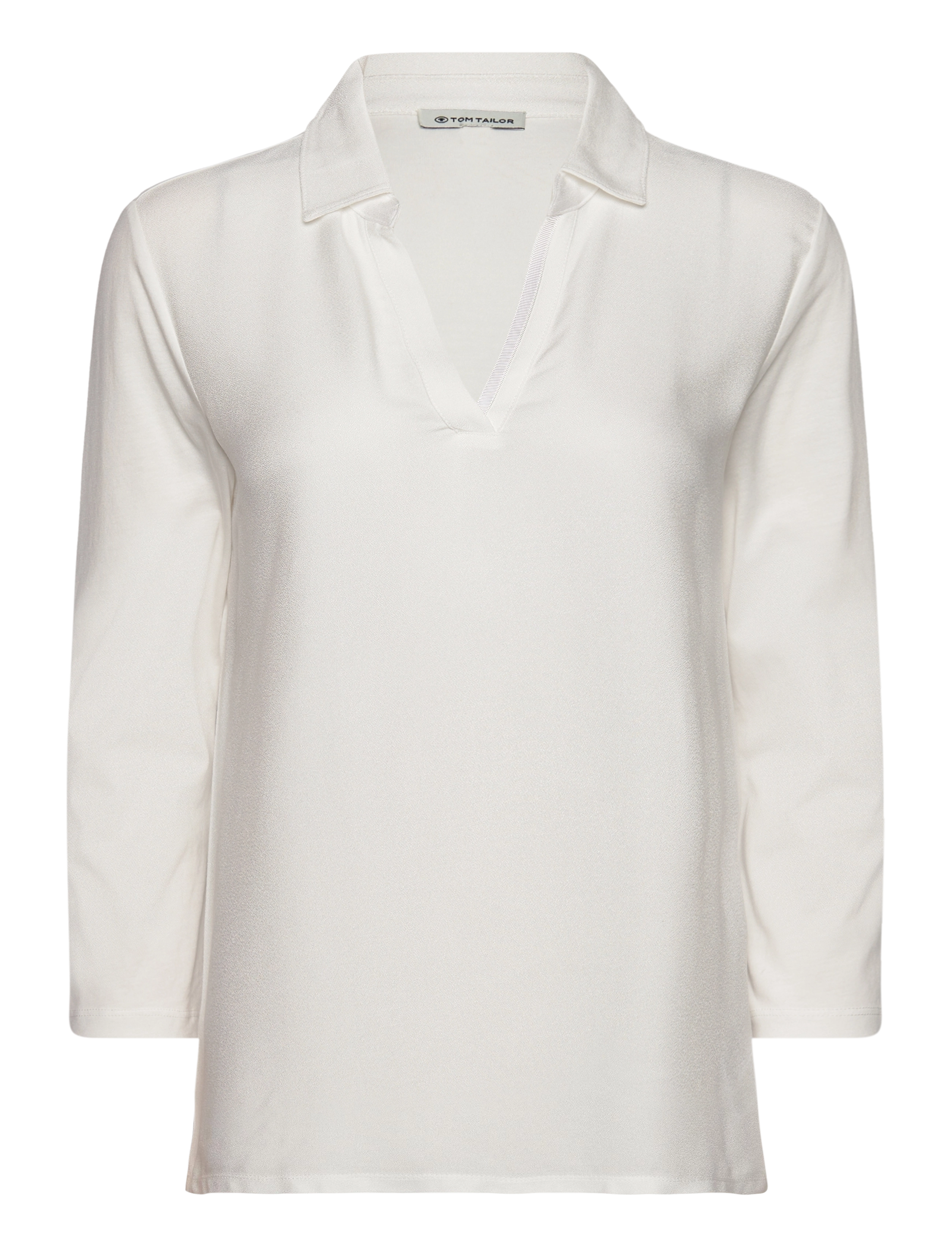 Tom Tailor - T-shirt fabric mix w collar - whisper white - 1