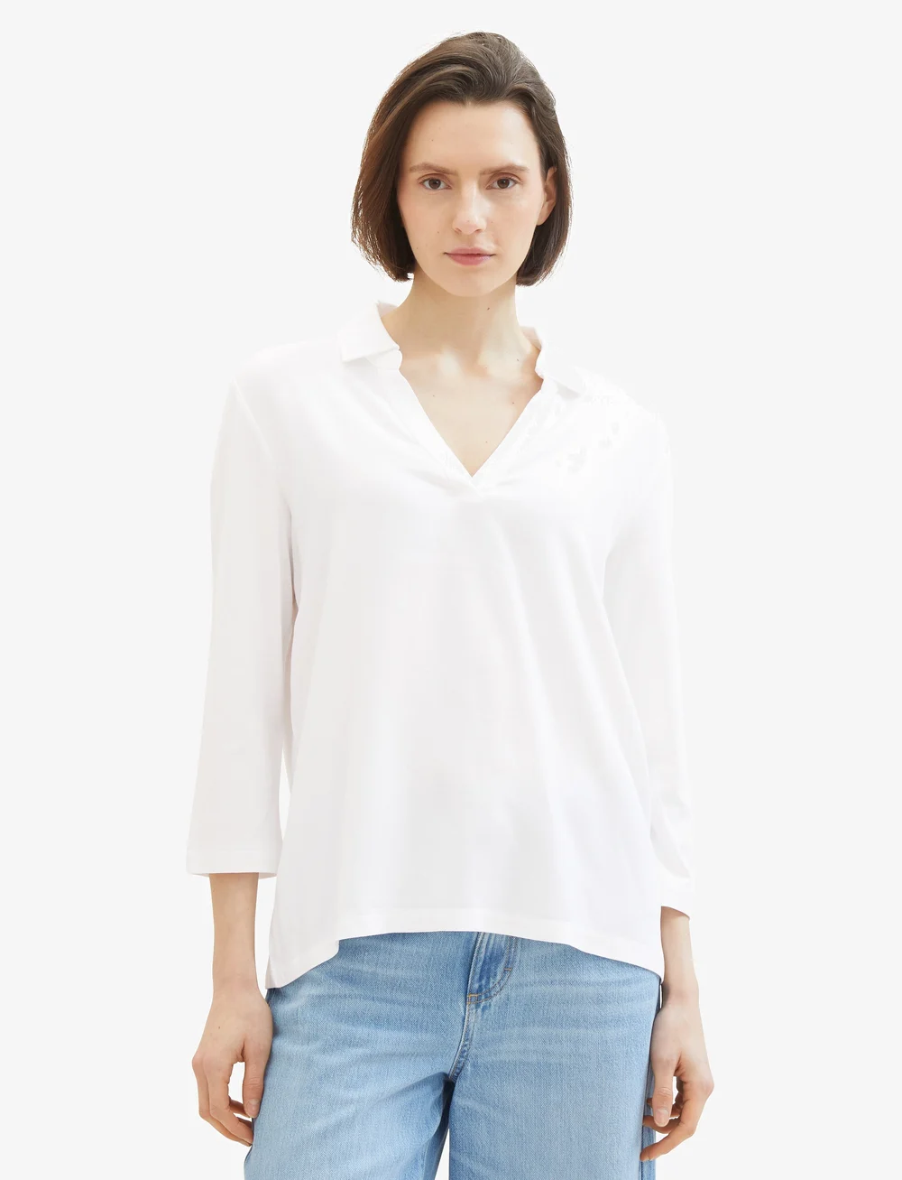 Tom Tailor - T-shirt fabric mix w collar - stickade tröjor - whisper white - 4