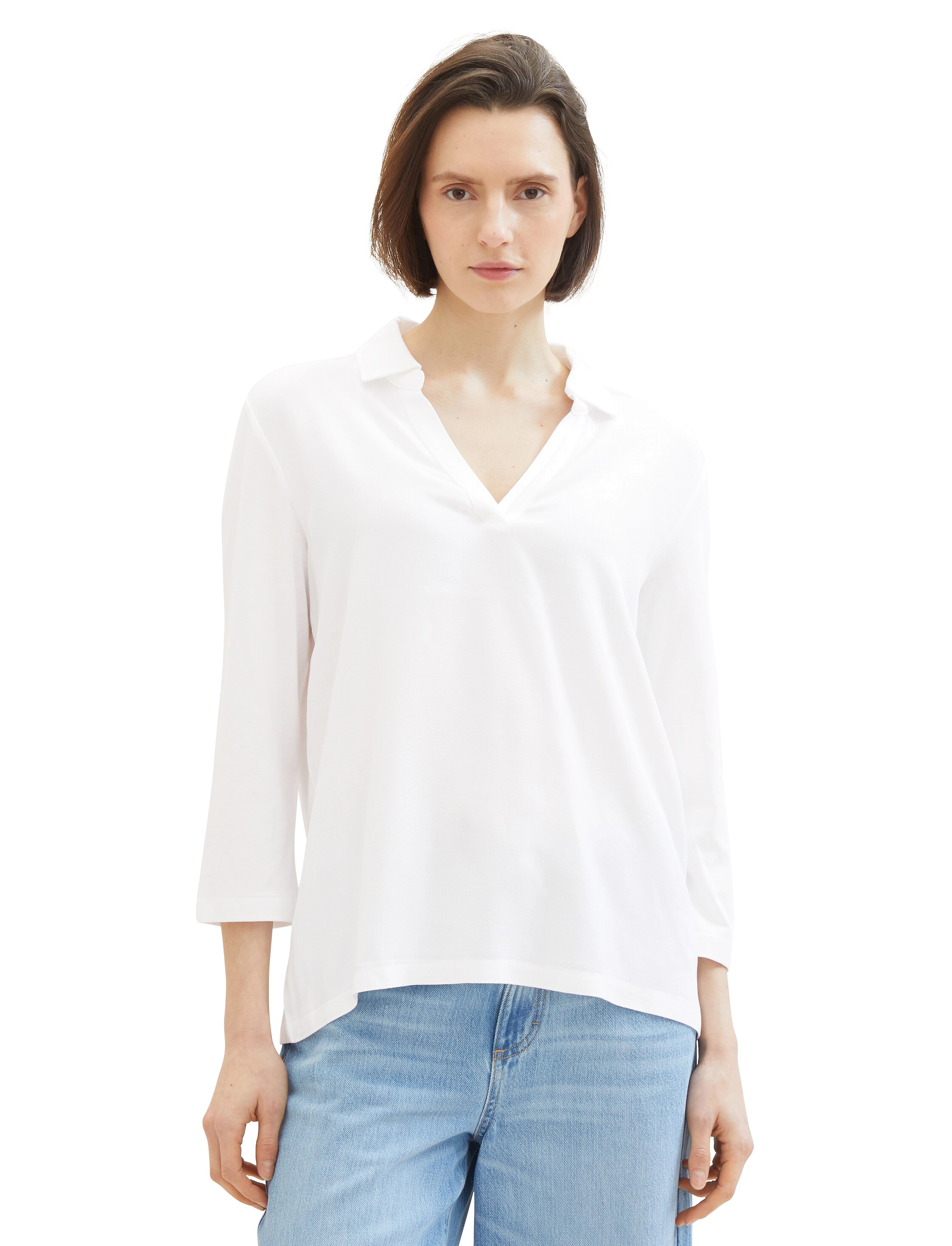 Tom Tailor - T-shirt fabric mix w collar - whisper white - 4